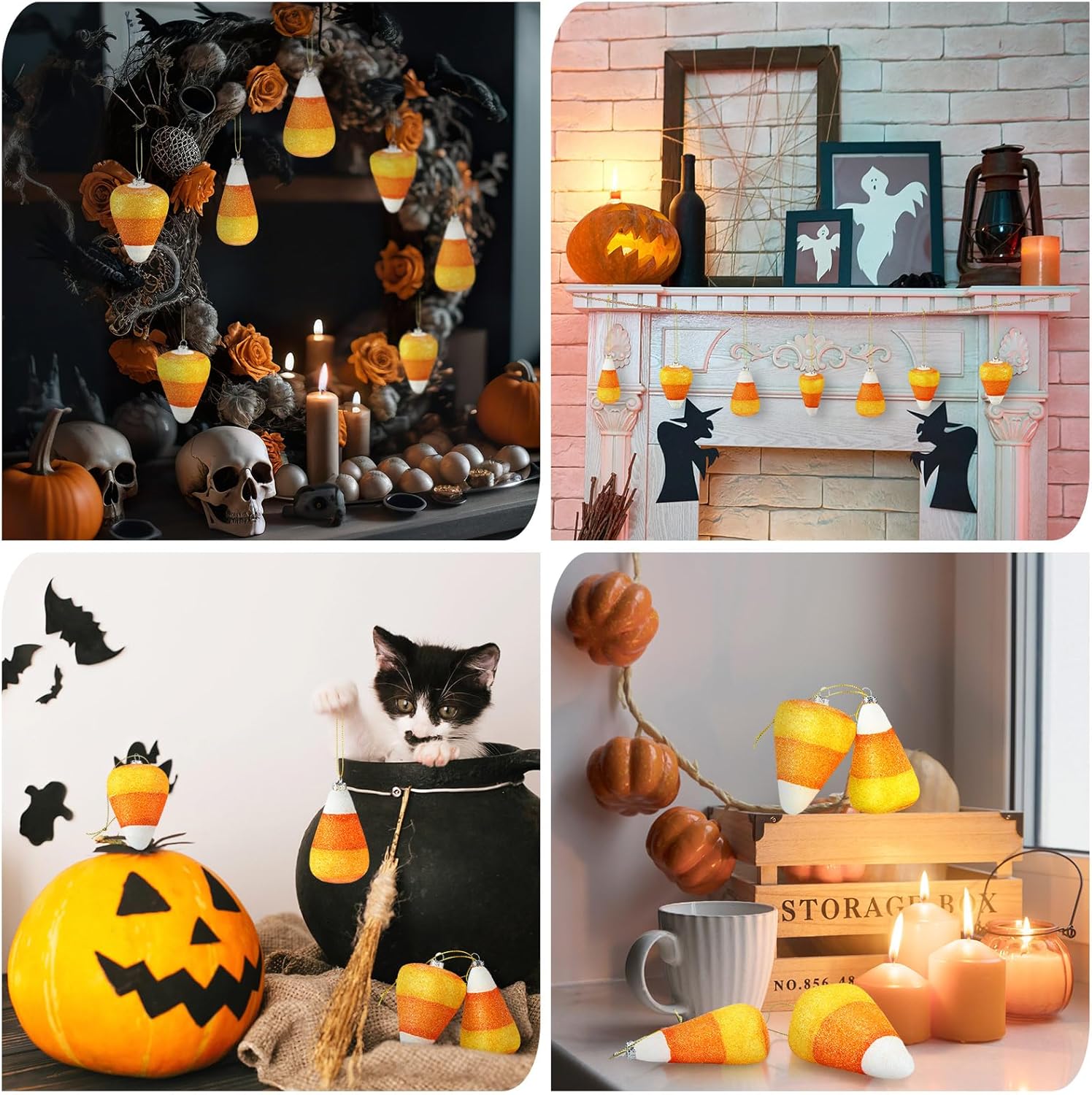 12 Pcs Halloween 3D Glitter Candy Corn Hanging Ornaments