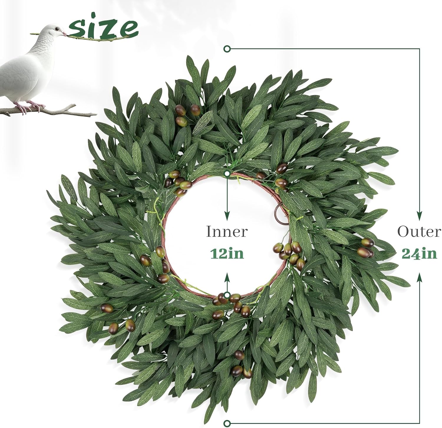 24 Inch Artificial Olive Wreath for Front Door