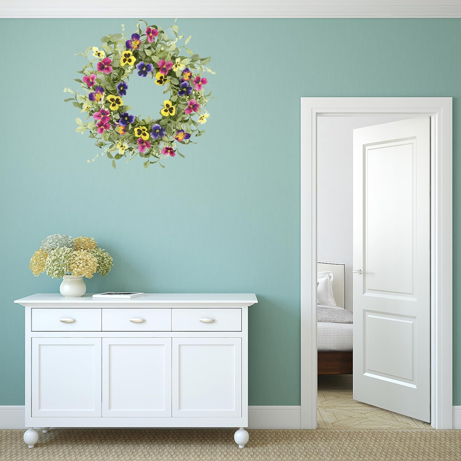 Spring Summer Wreath with Pink Butterfly Flowers