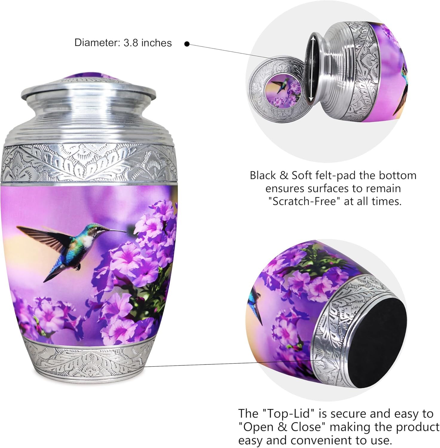M MEILINXU Purple Hummingbird Cremation Urn