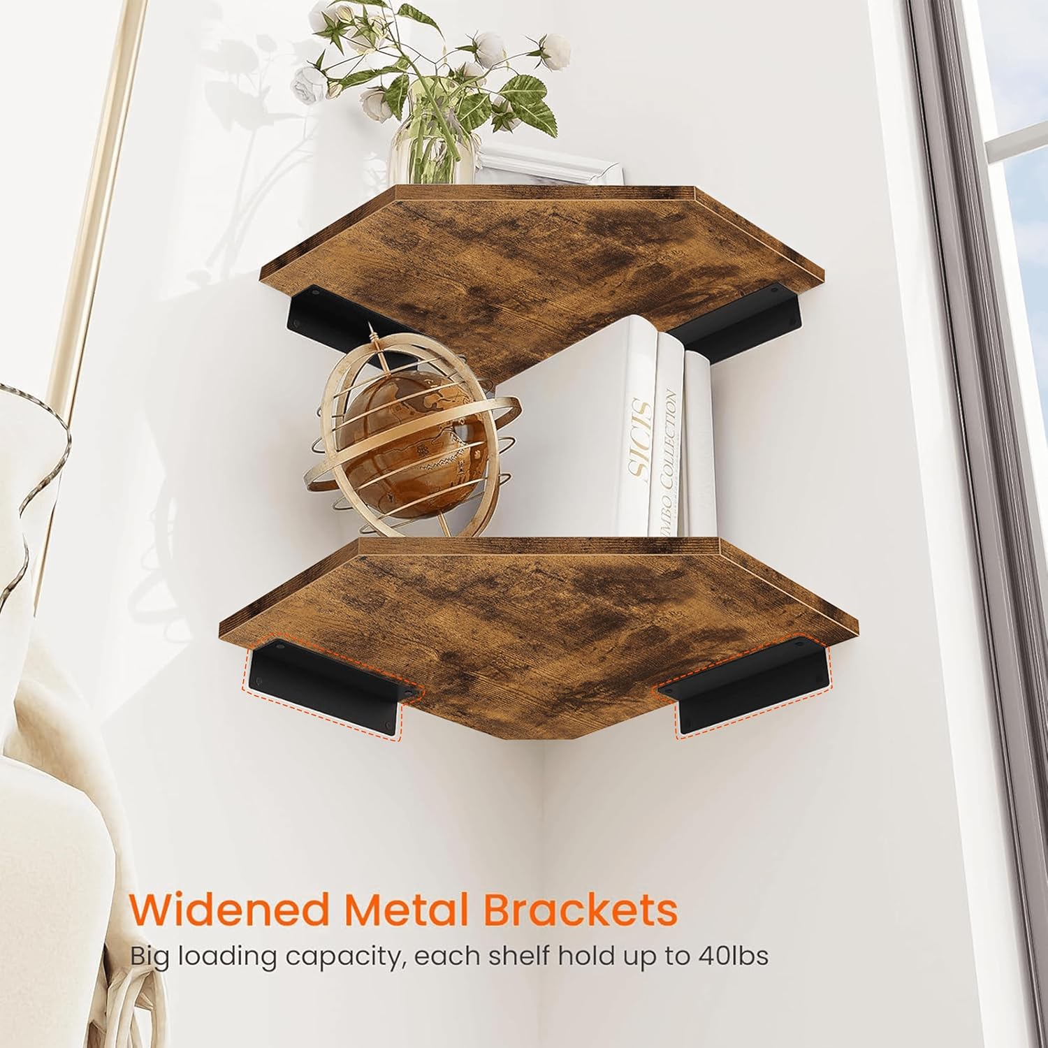 Homode Set of 4 Floating Corner Shelves Rustic Brown