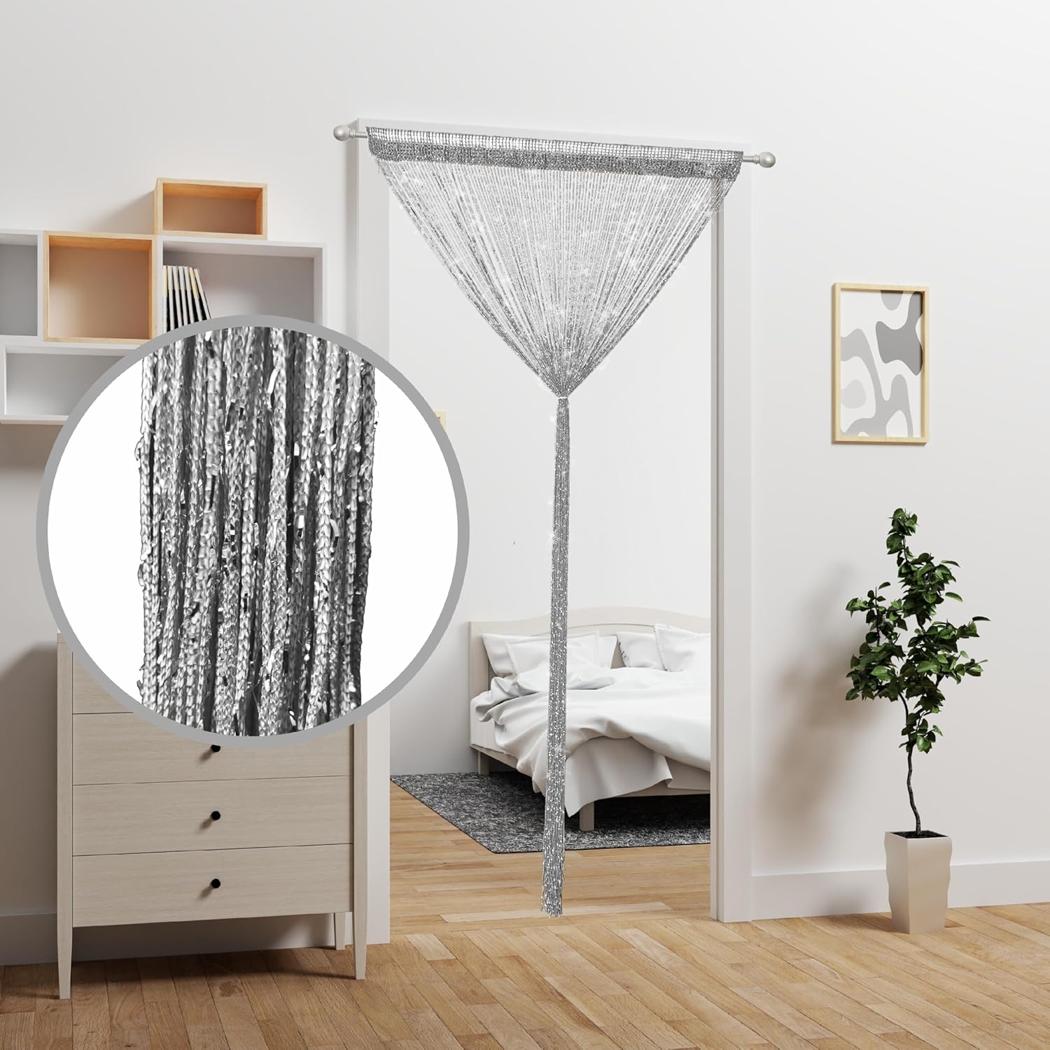 Silver Lurex Beaded Curtain Panel for Doorway Decor