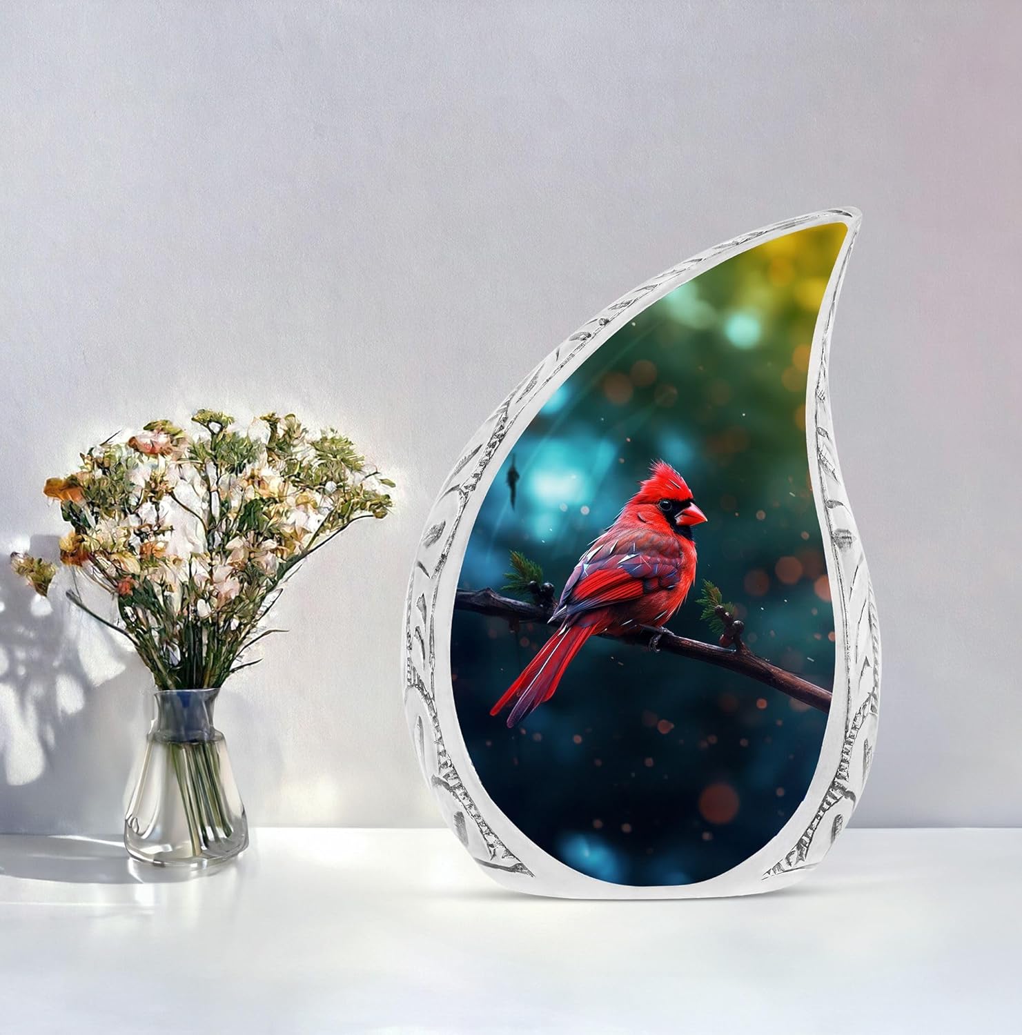 Red Cardinal Bird Cremation Urn for Human Ashes 10 Inch