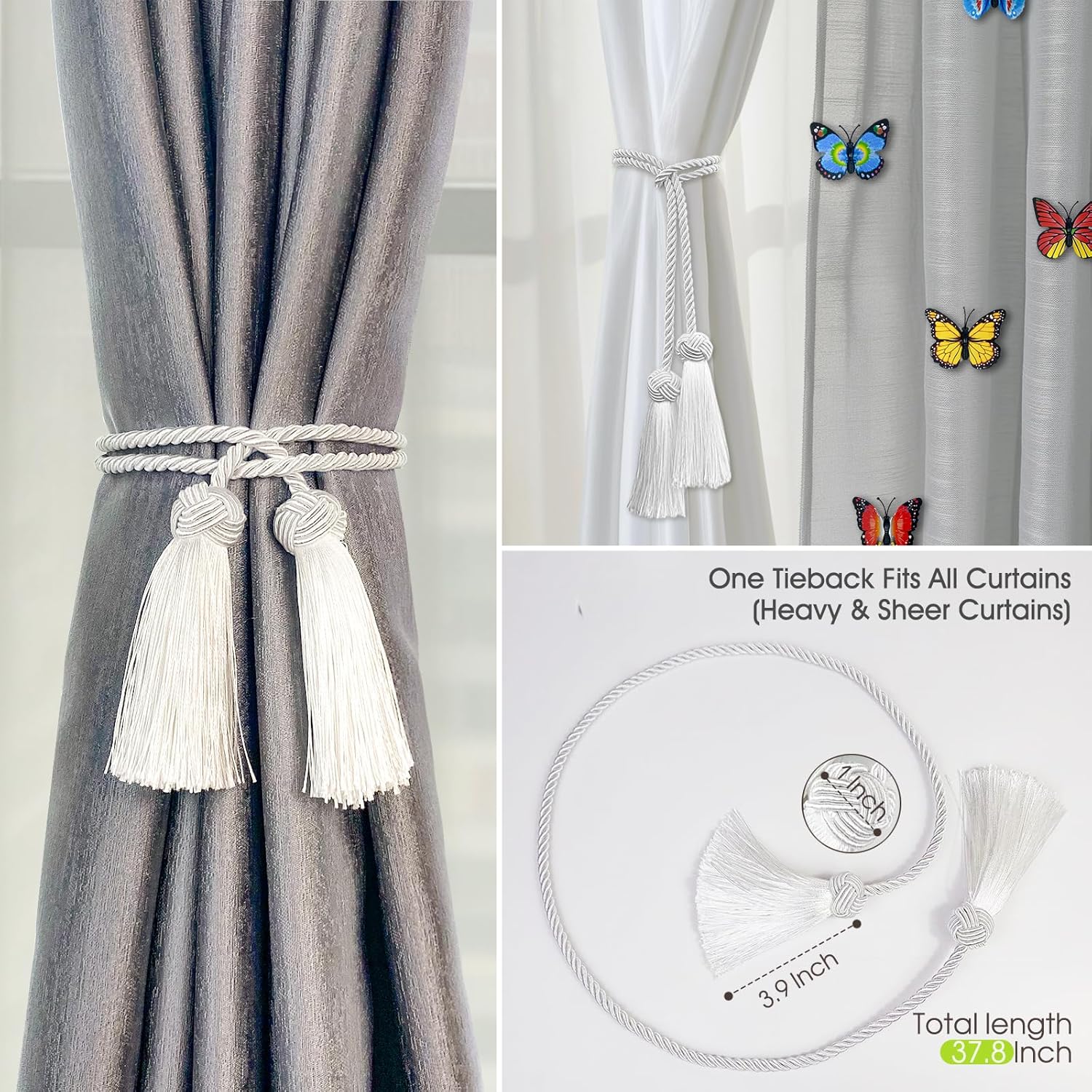 2 Pack Beige Curtain Tassel Tiebacks with Holdbacks
