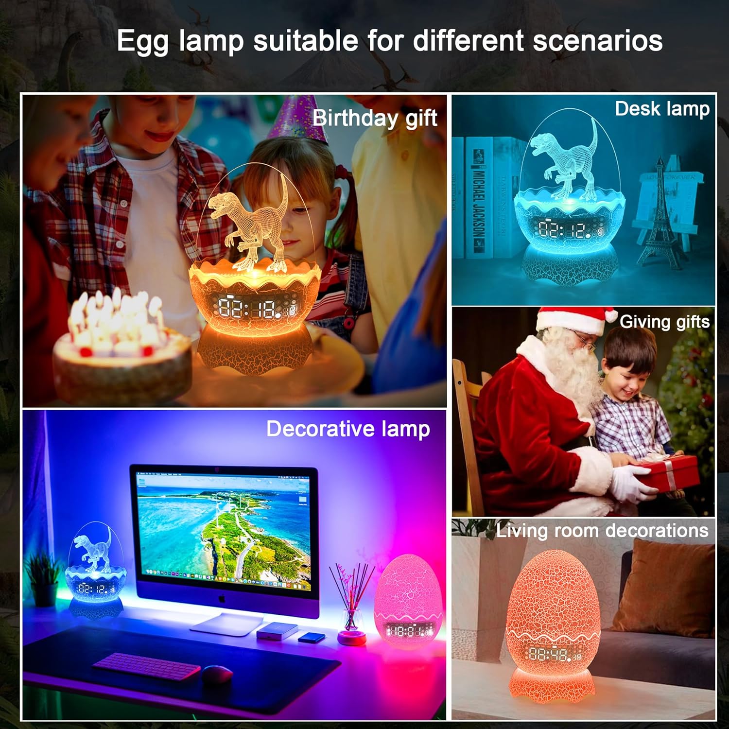 Dinosaur Night Light with Alarm Clock and Bluetooth Speaker