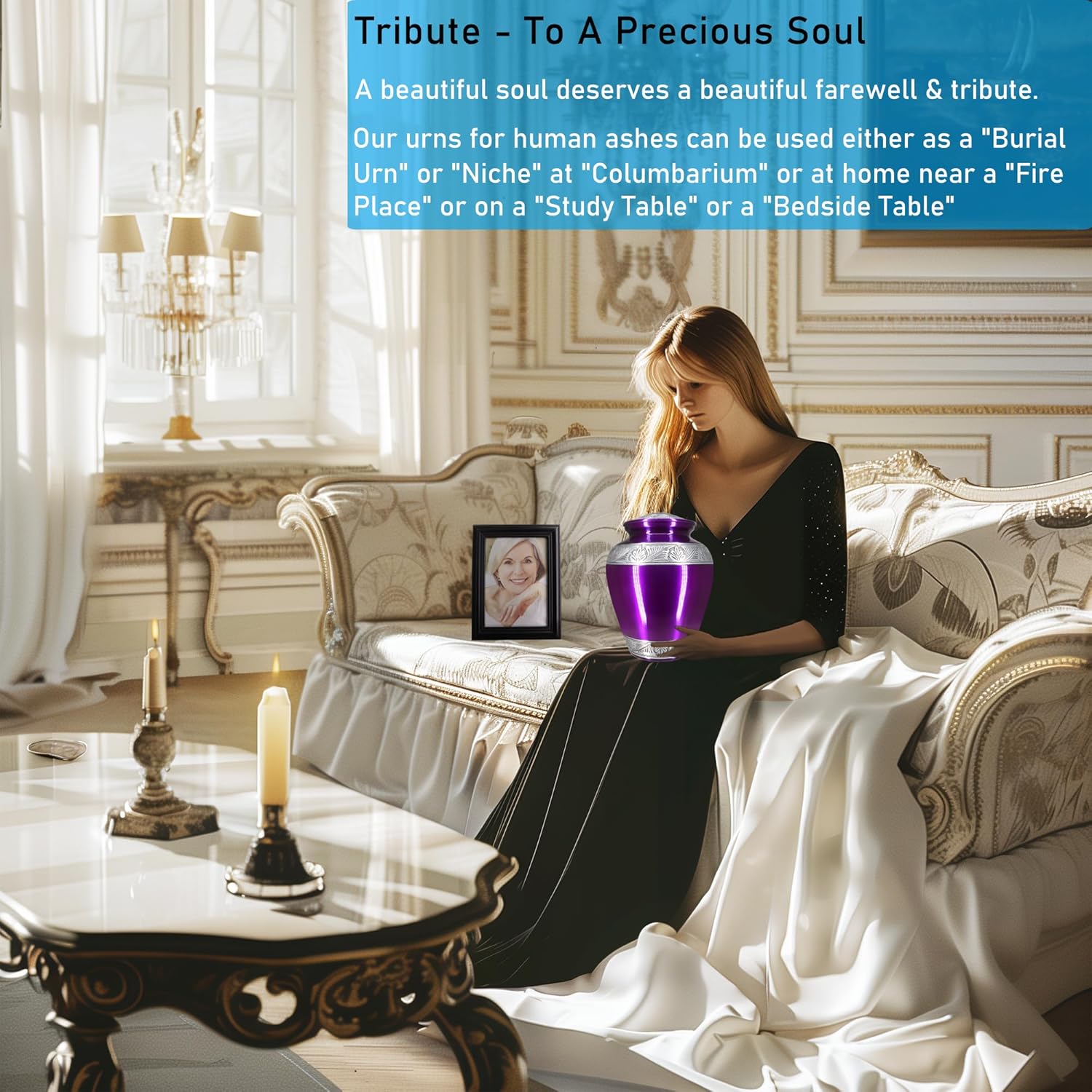 M MEILINXU Purple Large Personalized Urn for Human Ashes