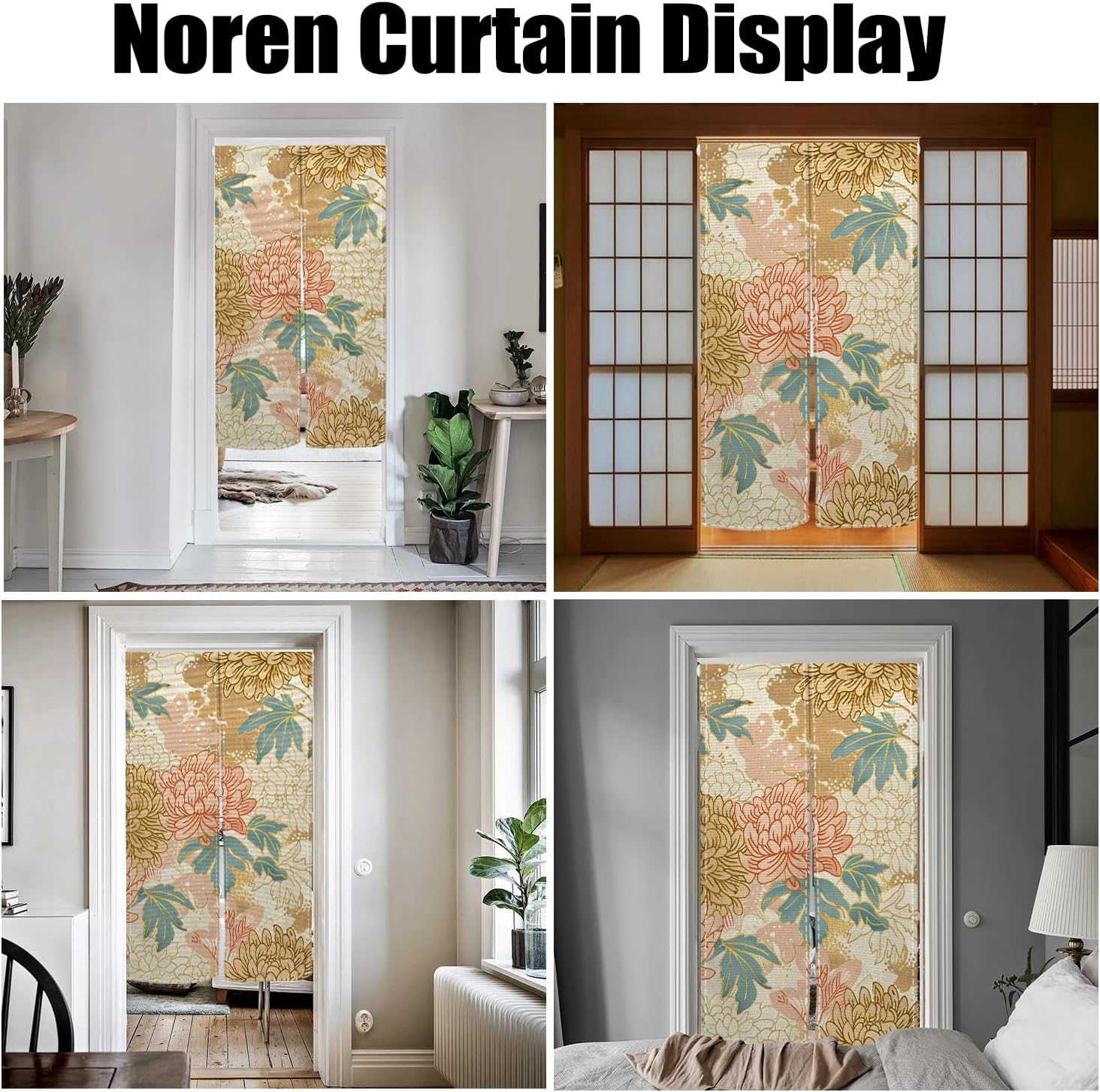 Boho Style Noren Japanese Door Curtain Panel with Flowers