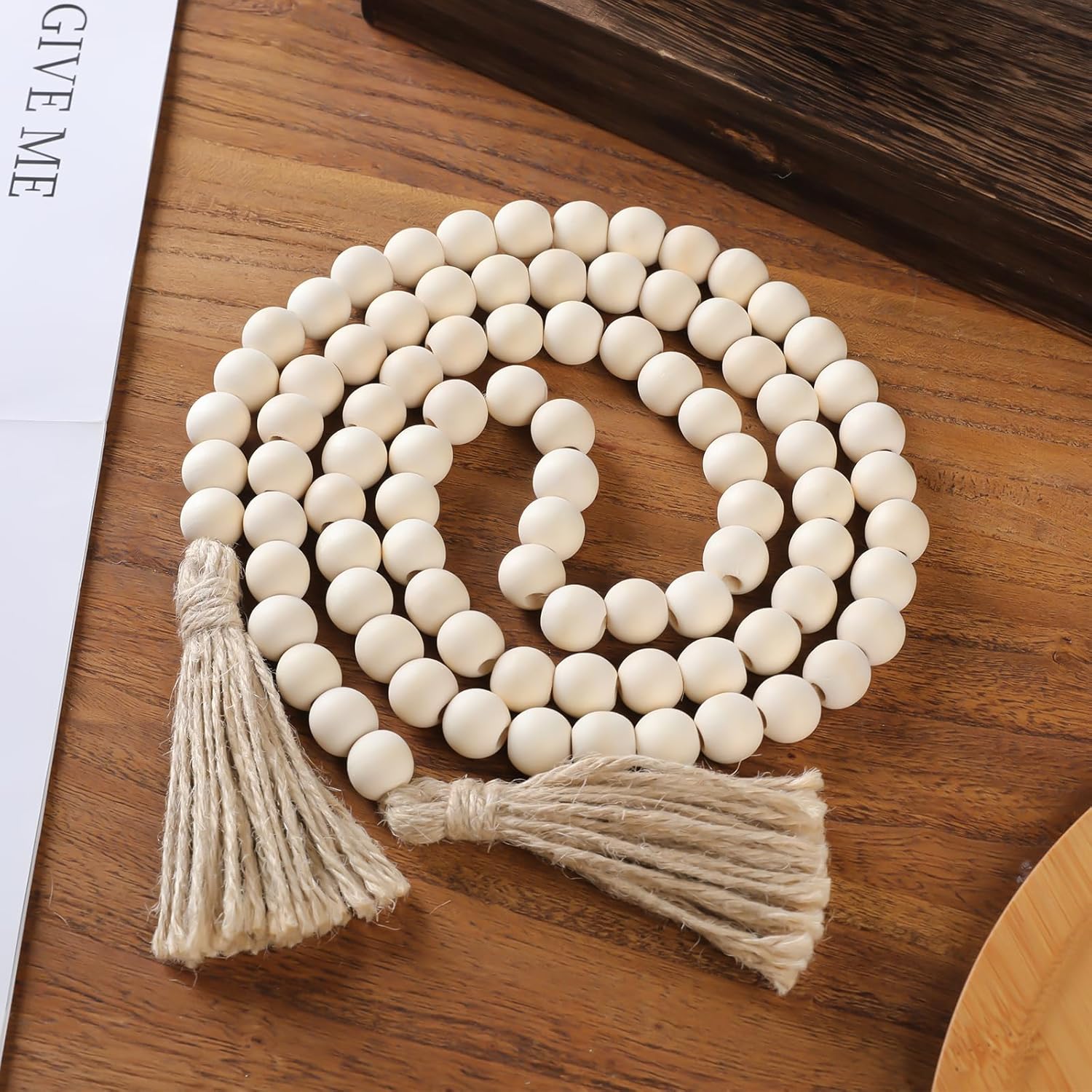 Handcrafted Wood Beads Tassel Garland - 58 Inches Boho Decor