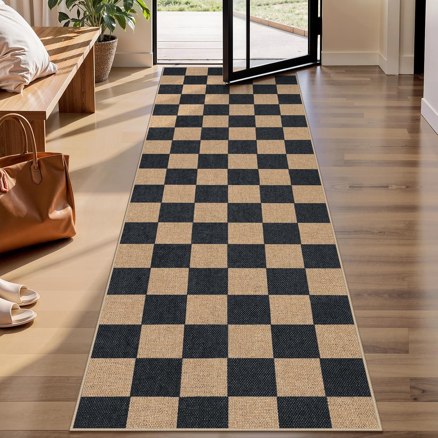 Lahome Checkered Jute Inspired Rug 2x8
