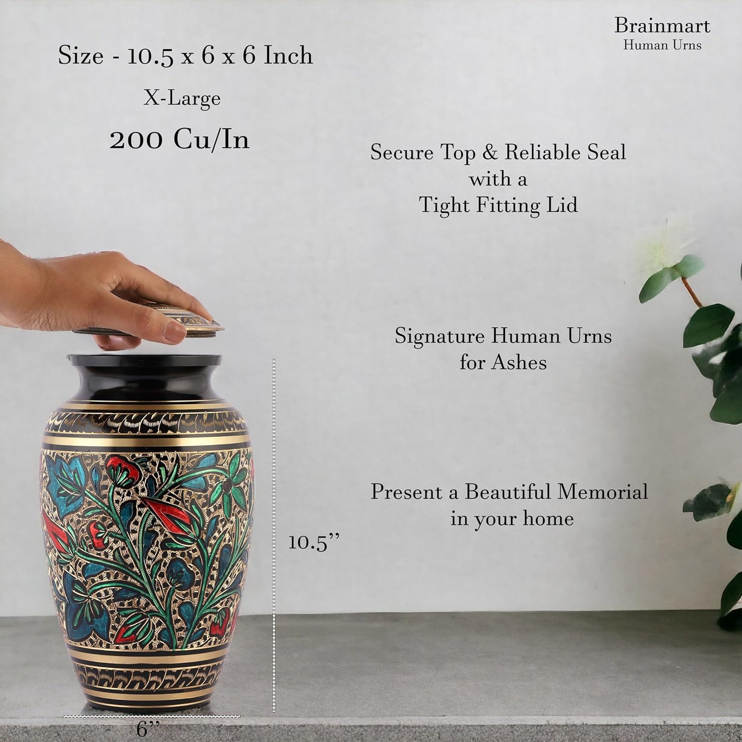Brass Hand-Painted Urn for Adult Ashes Large Capacity