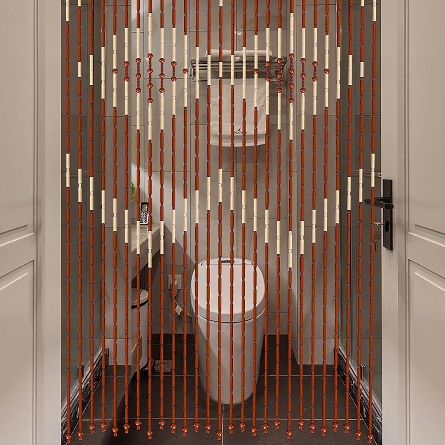 Wood Beaded Curtain for Doorway Coffee White 3544 x 689 Inches