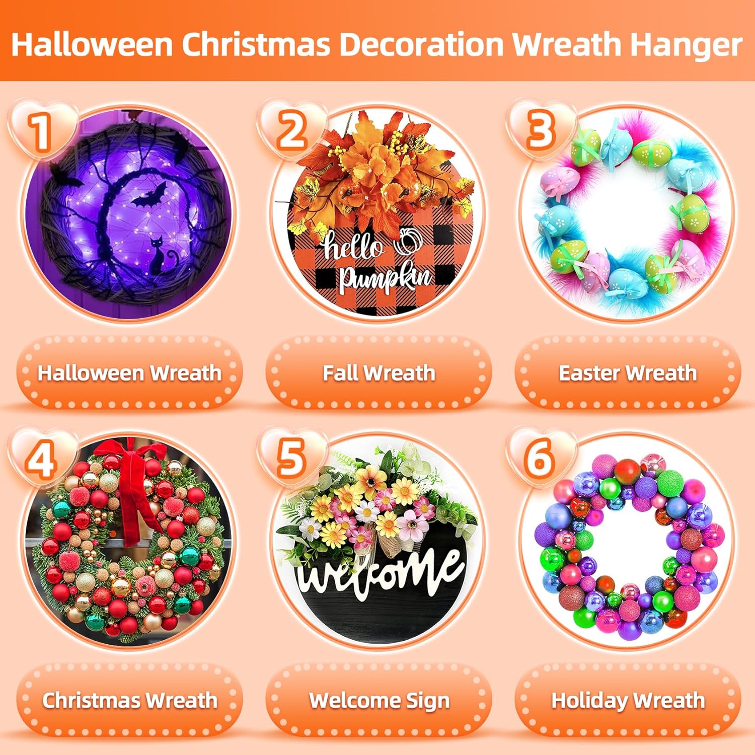Clear Wreath Hangers for Front Door 10 Pack