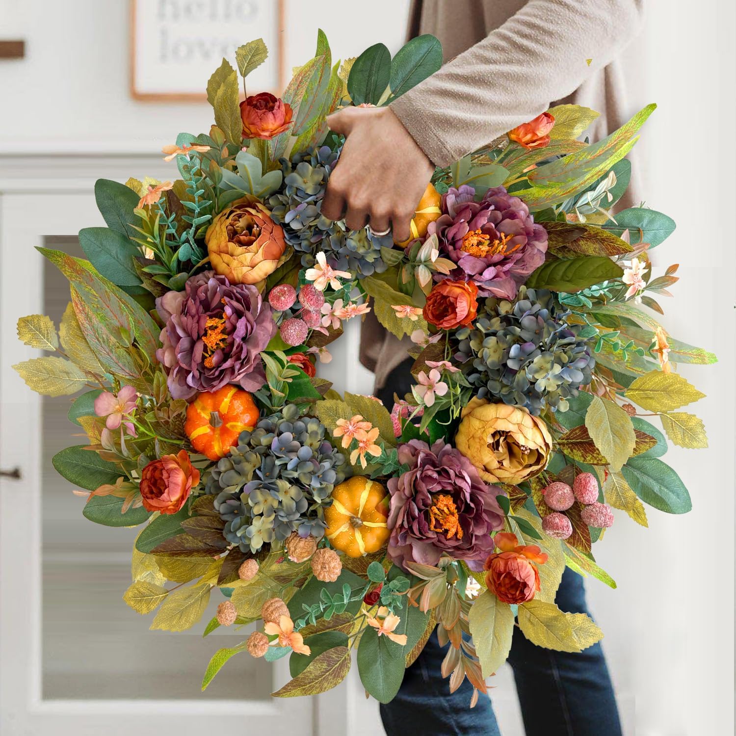 WANNA-CUL 24 Inch Fall Wreath for Front Door