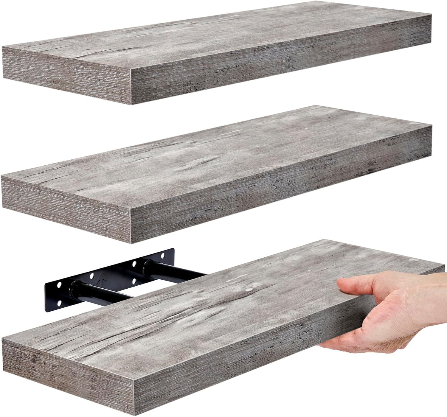 Sorbus Floating Shelves Wall Mount Gray 3 Pack