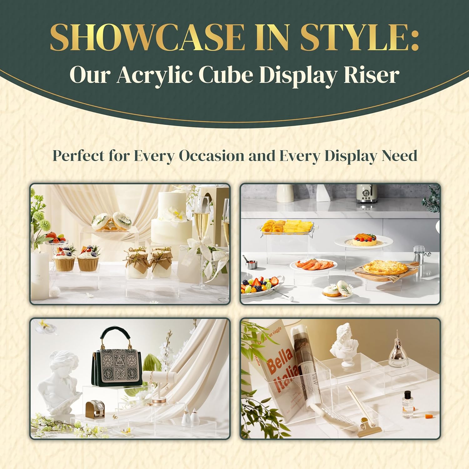 Set of 4 Acrylic Cube Display Box Risers