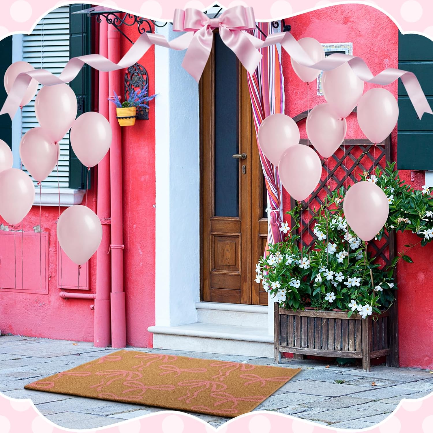 Ceenna Pink Bow Coir Doormat Outdoor Entryway Decor