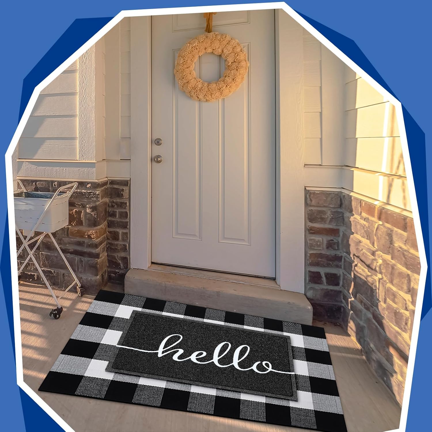 Geelin 2 Pcs Hello Doormat and Buffalo Check Rug