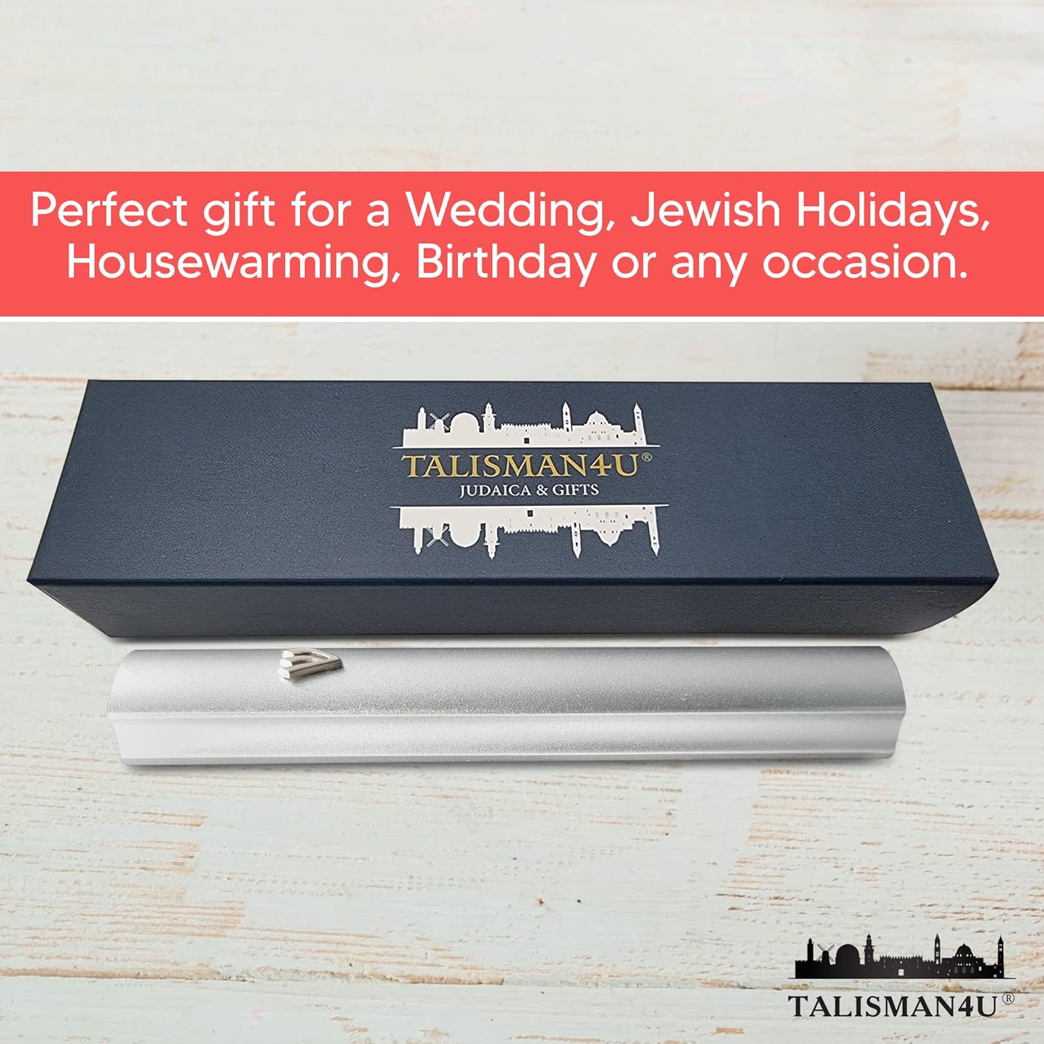 Talisman4U Silver Aluminum Mezuzah with Scroll 3D Metal