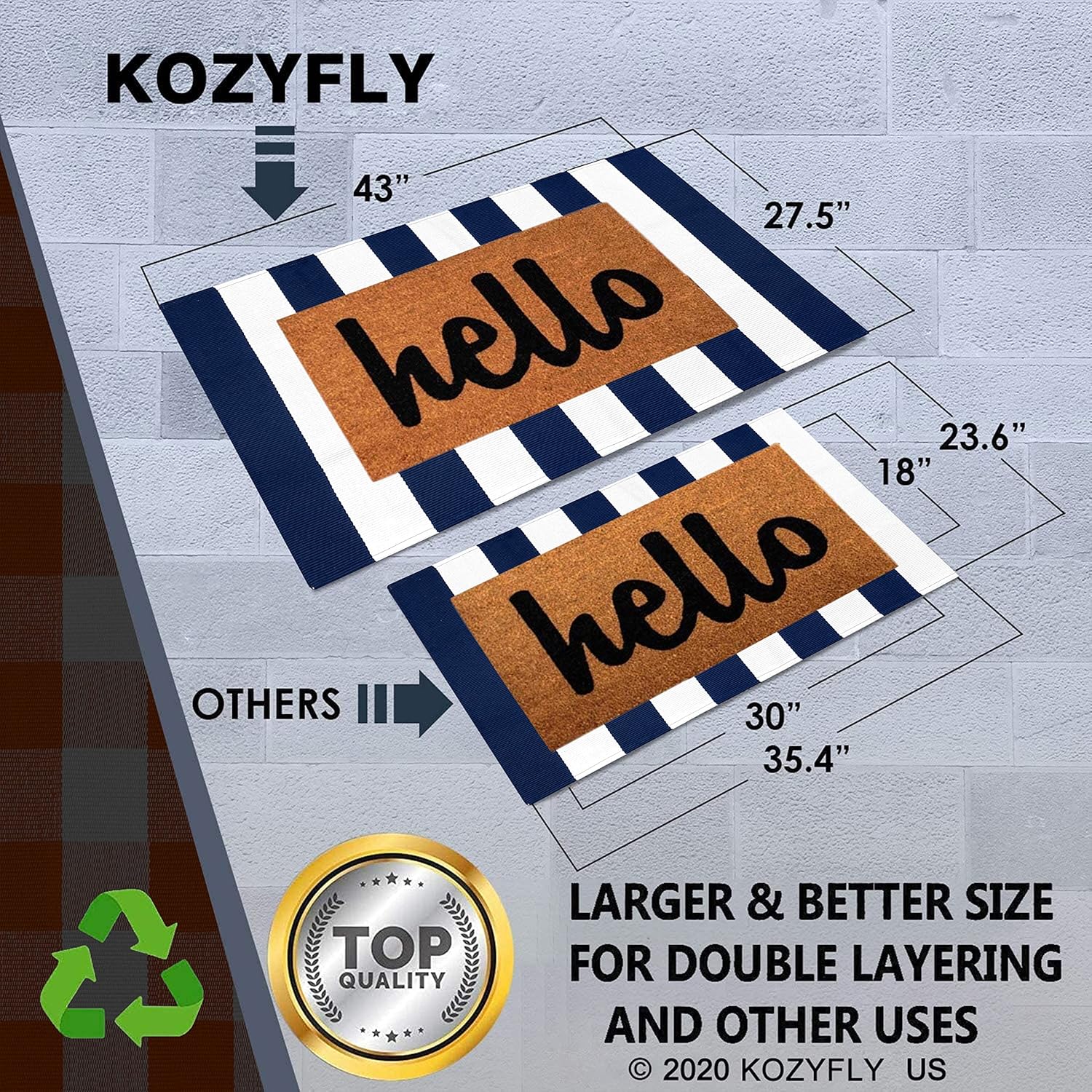 KOZYFLY Striped Outdoor Rug 275x43 Inches Front Door Mat