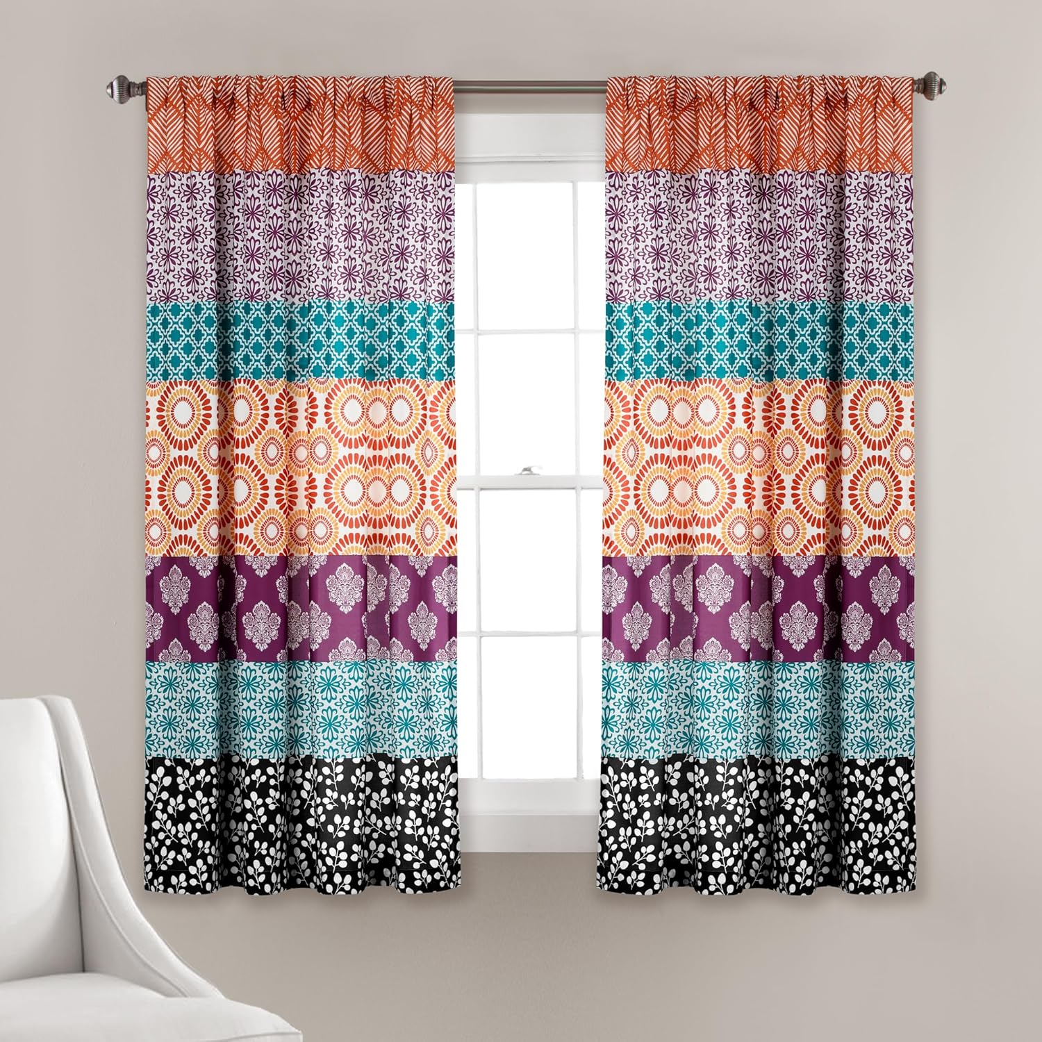 Lush Decor Bohemian Stripe Curtain Panels 52x63 Fuchsia Orange