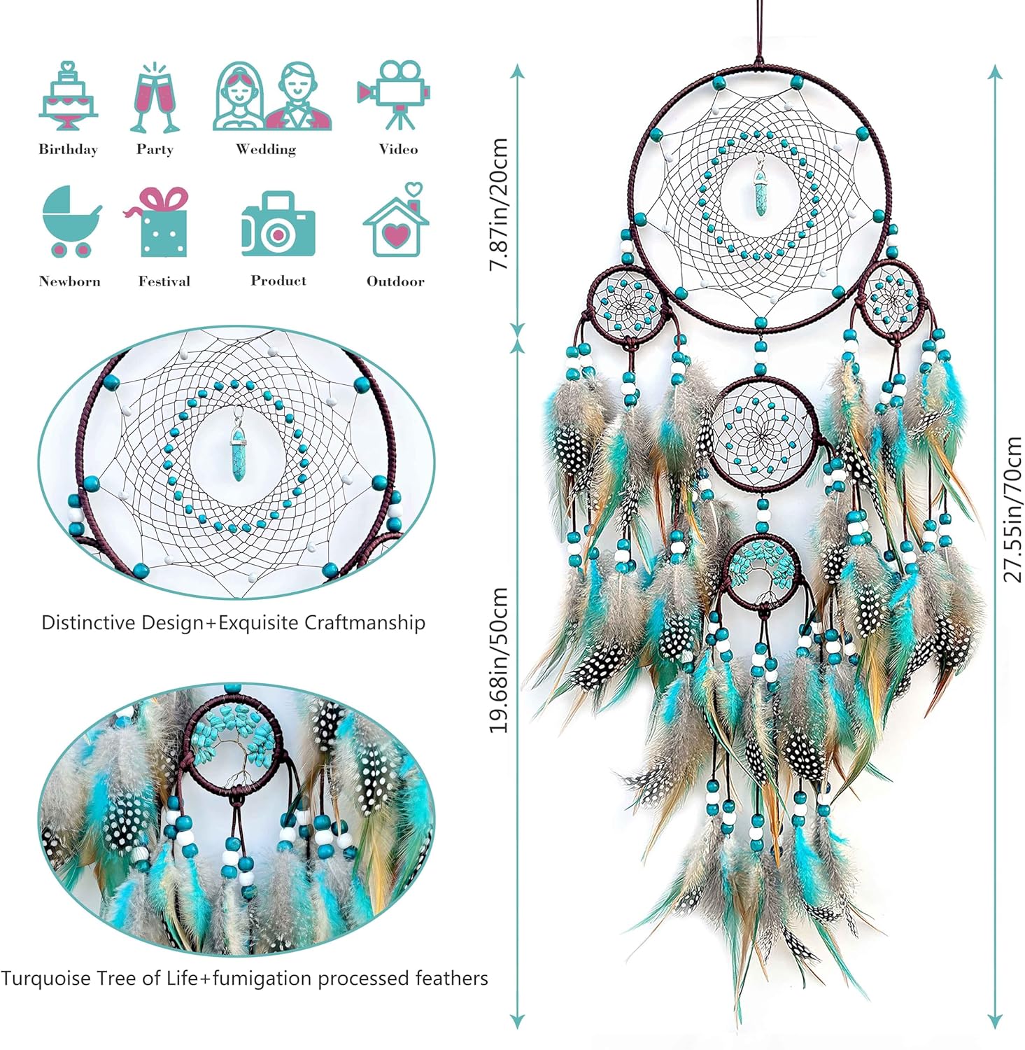 Handmade Woven Turquoise Dream Catcher Wall Hanging Decor