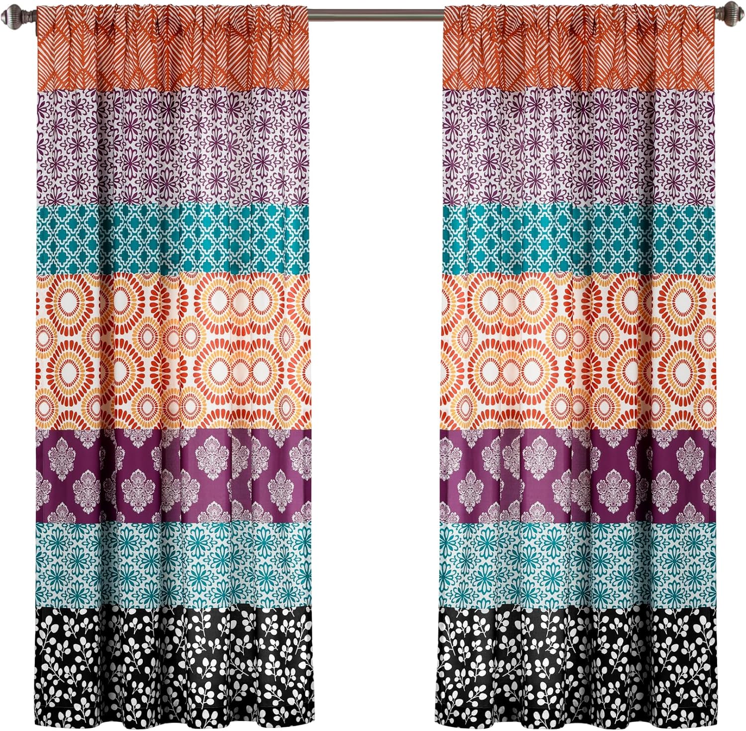 Lush Decor Bohemian Stripe Curtain Panels 52x63 Fuchsia Orange