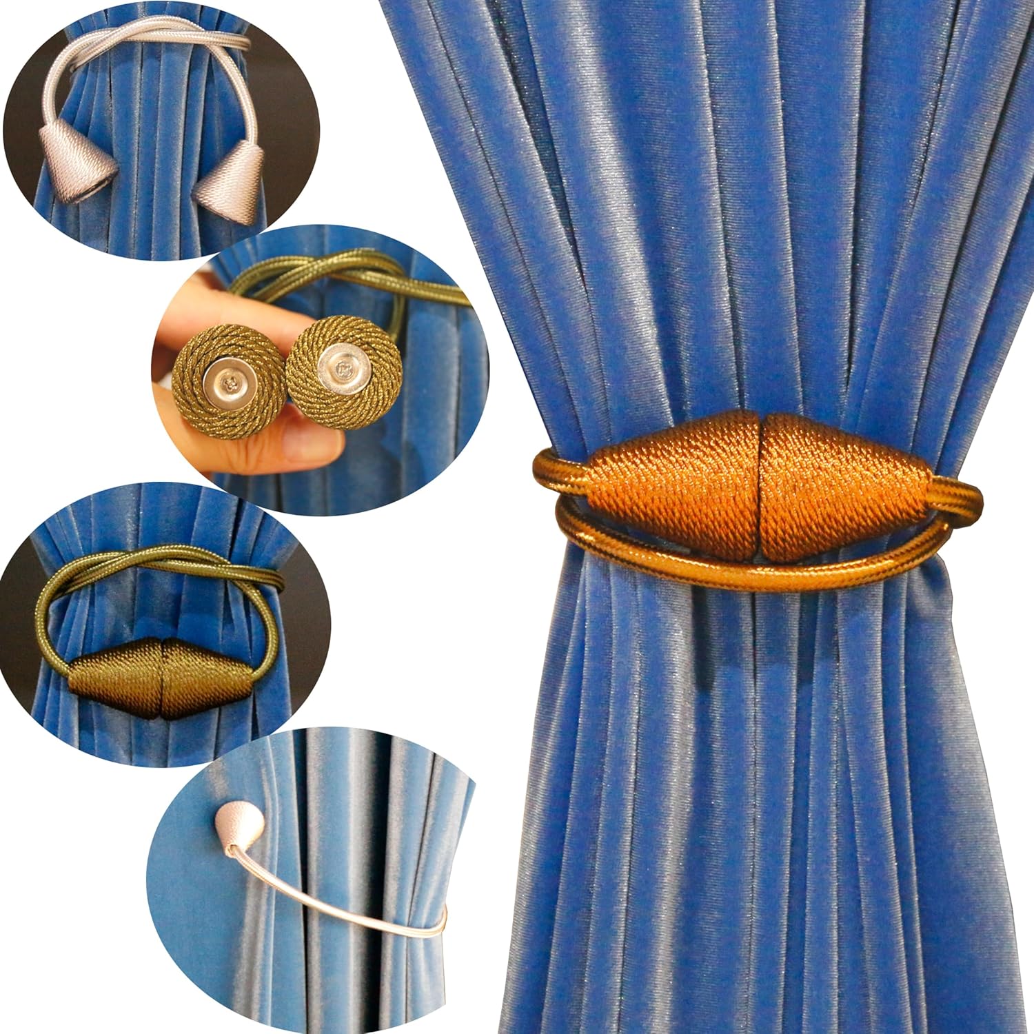 2 Pack Magnetic Curtain Tiebacks Brown