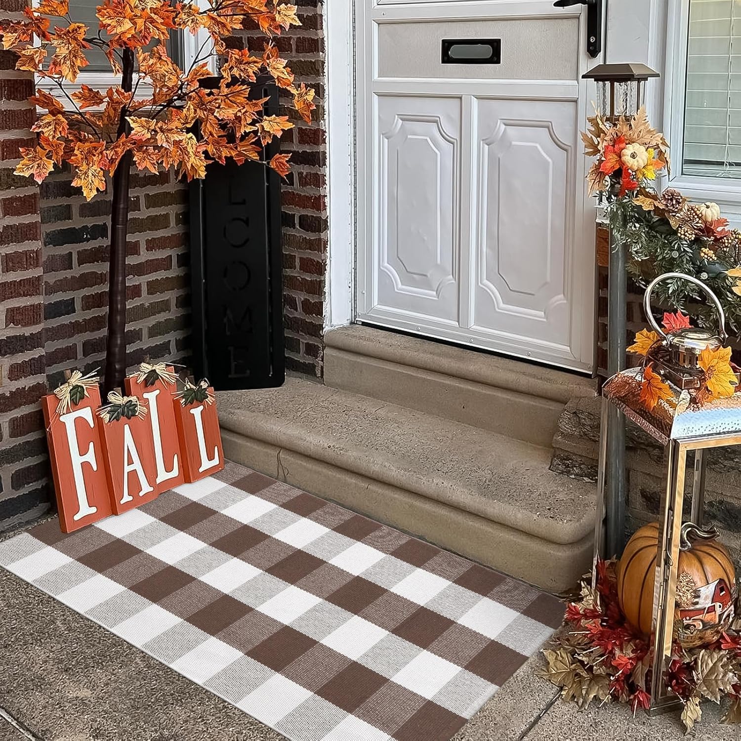 KIMODE Buffalo Plaid Front Door Mat 24x51