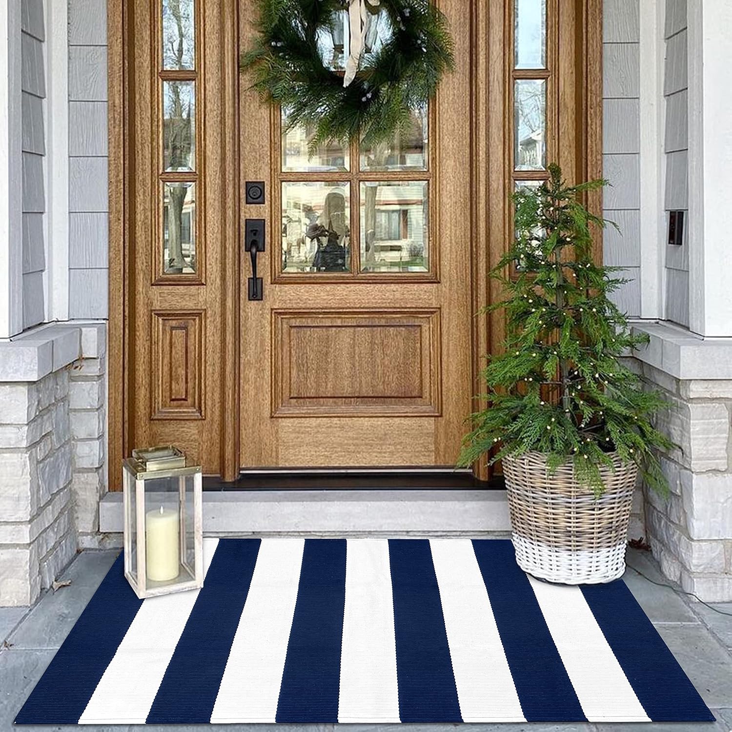 KOZYFLY Striped Outdoor Rug 275x43 Inches Front Door Mat