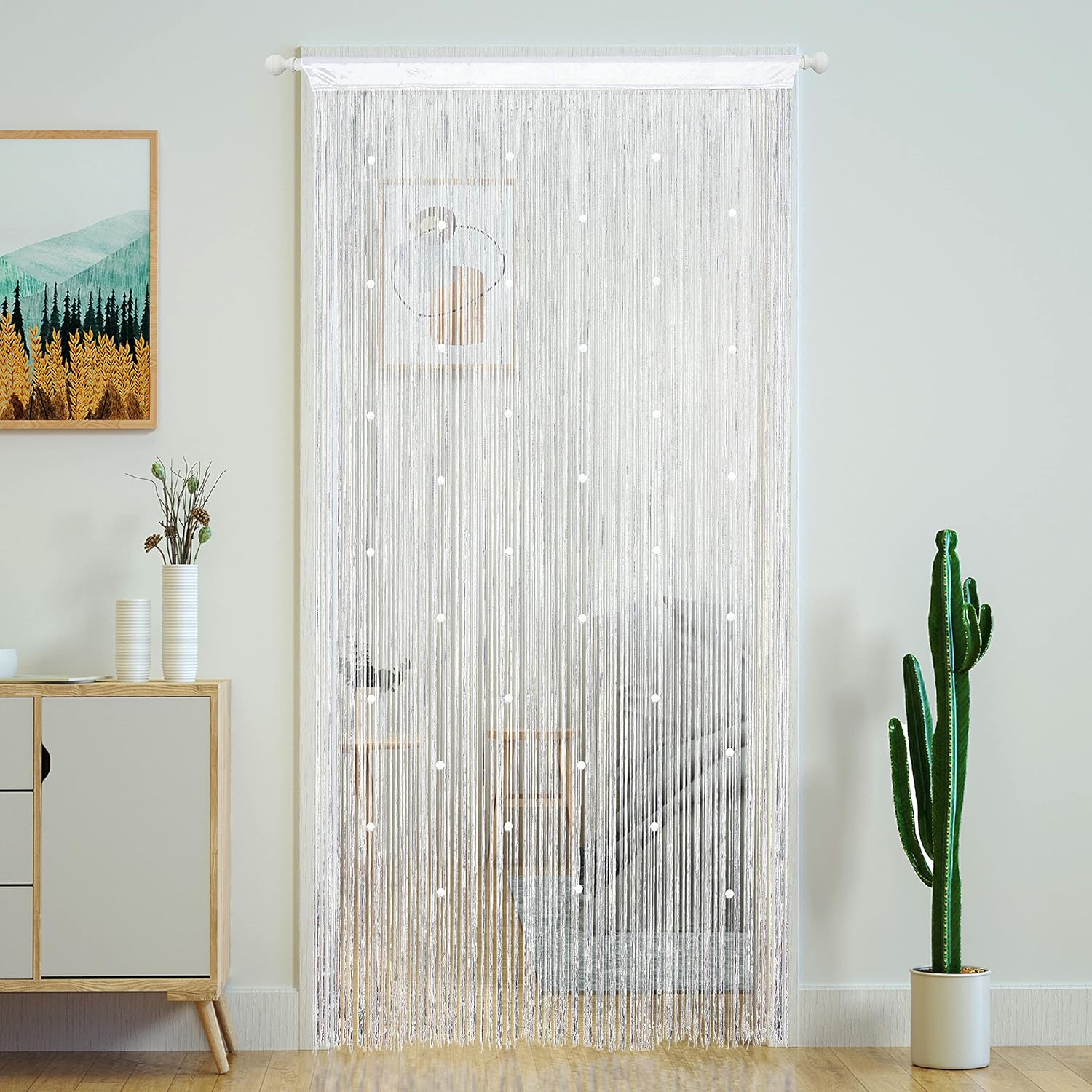 YaoYue Beaded Curtain Door Divider Decor 39x79in White