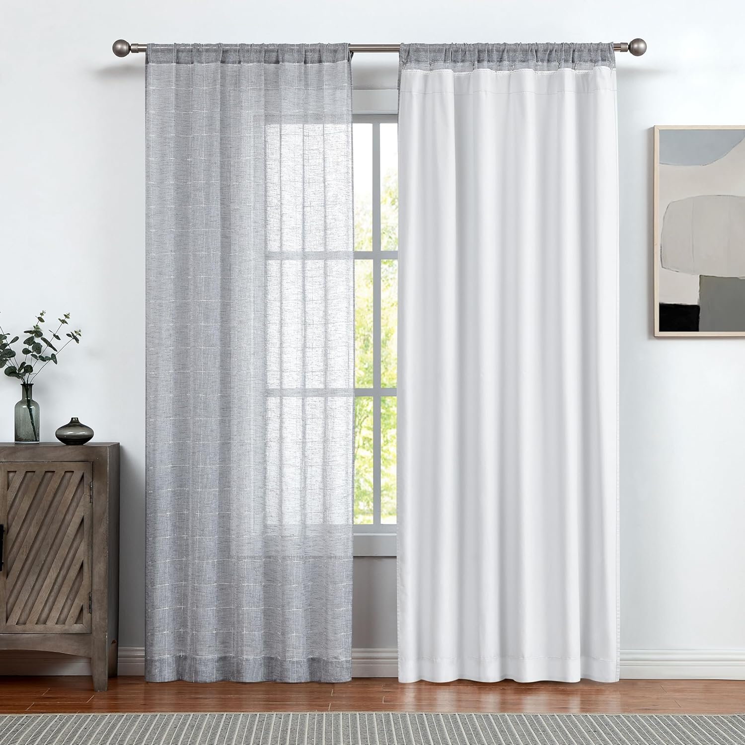 White Full Blackout Curtain Liner Panel Rod Pocket for Bedroom