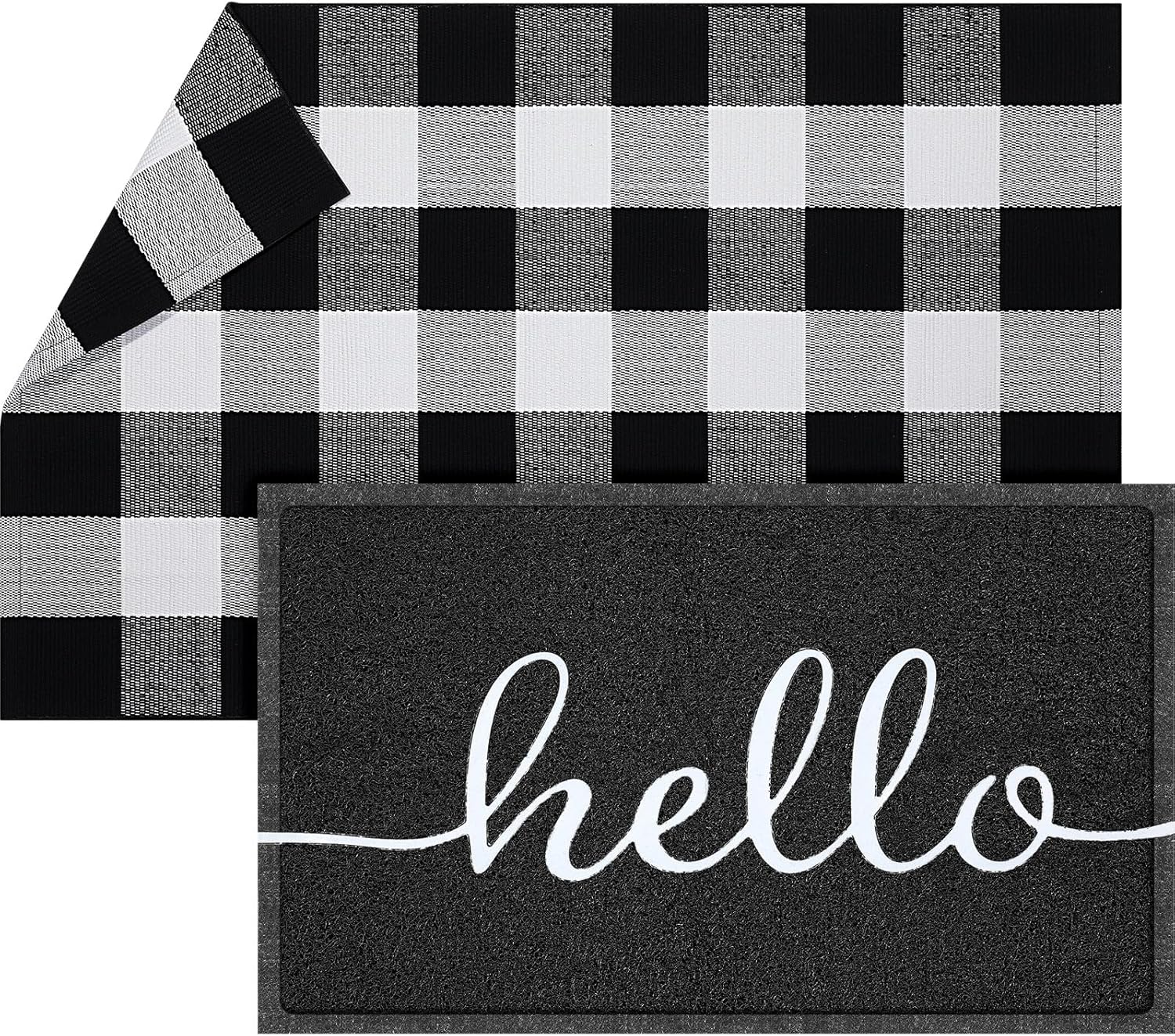 Geelin 2 Pcs Hello Doormat and Buffalo Check Rug