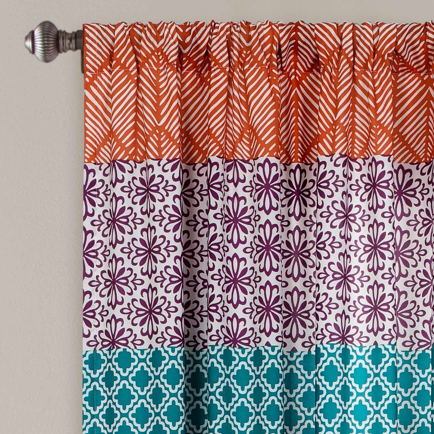 Lush Decor Bohemian Stripe Curtain Panels 52x63 Fuchsia Orange
