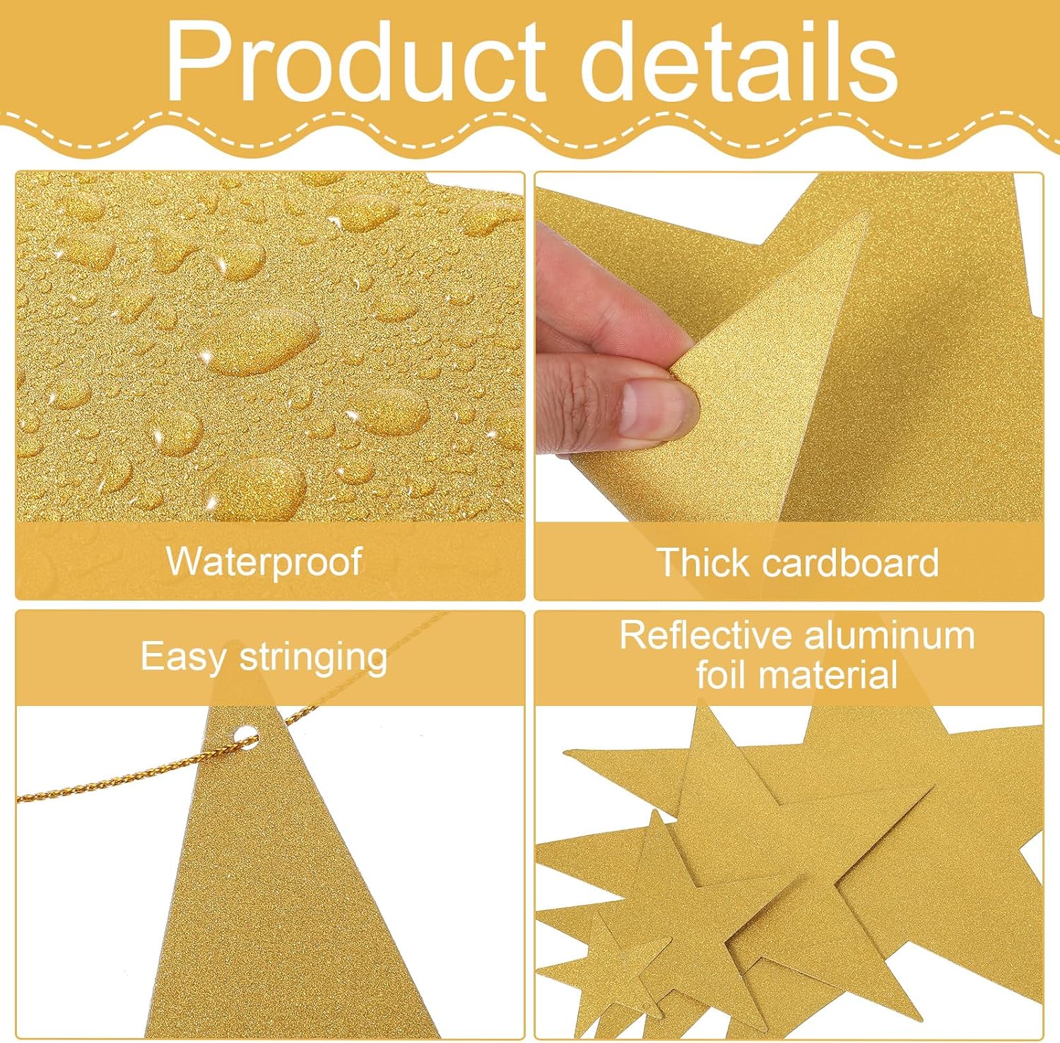 24PCS Shiny Hanging Gold Star Cutouts with String
