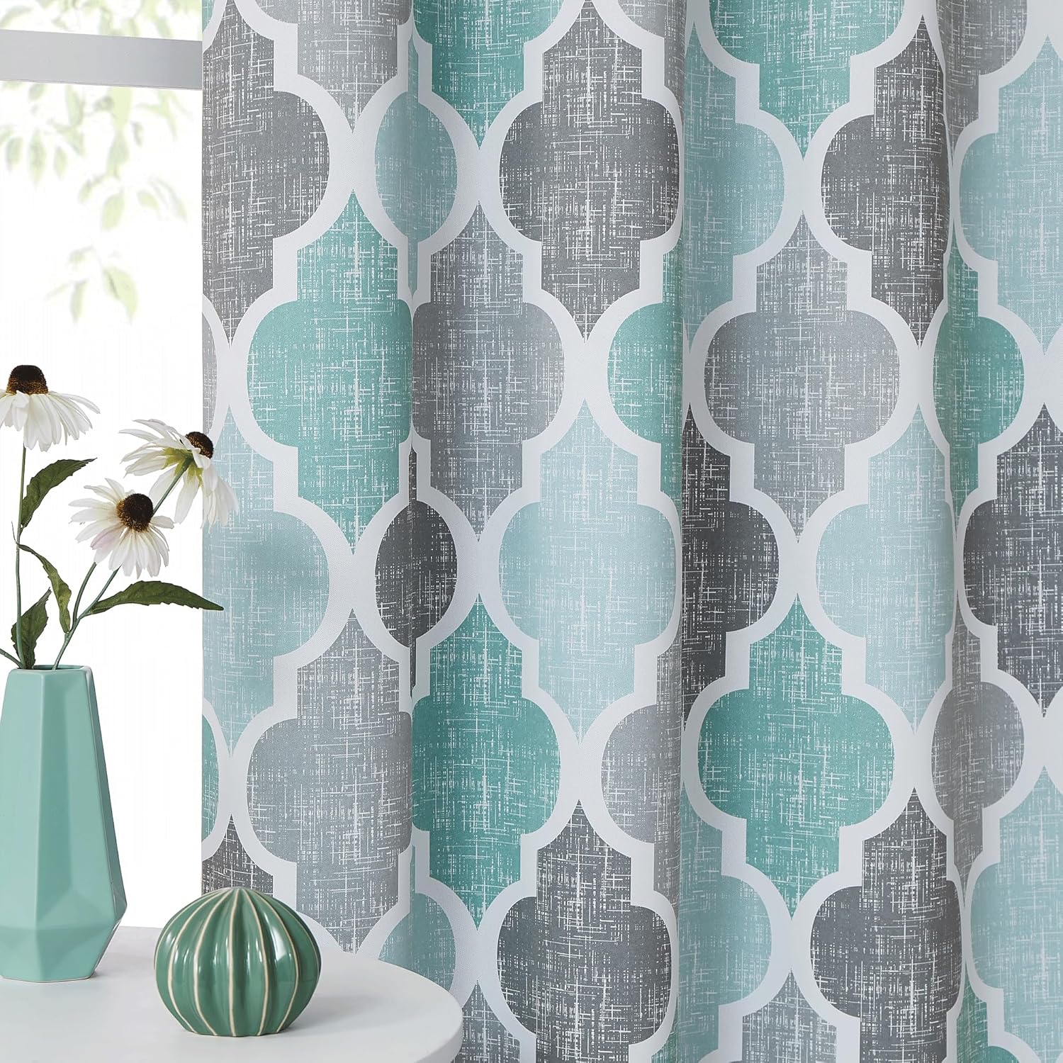 Beauoop Blackout Curtains 50x84 2 Panels Aqua Grey