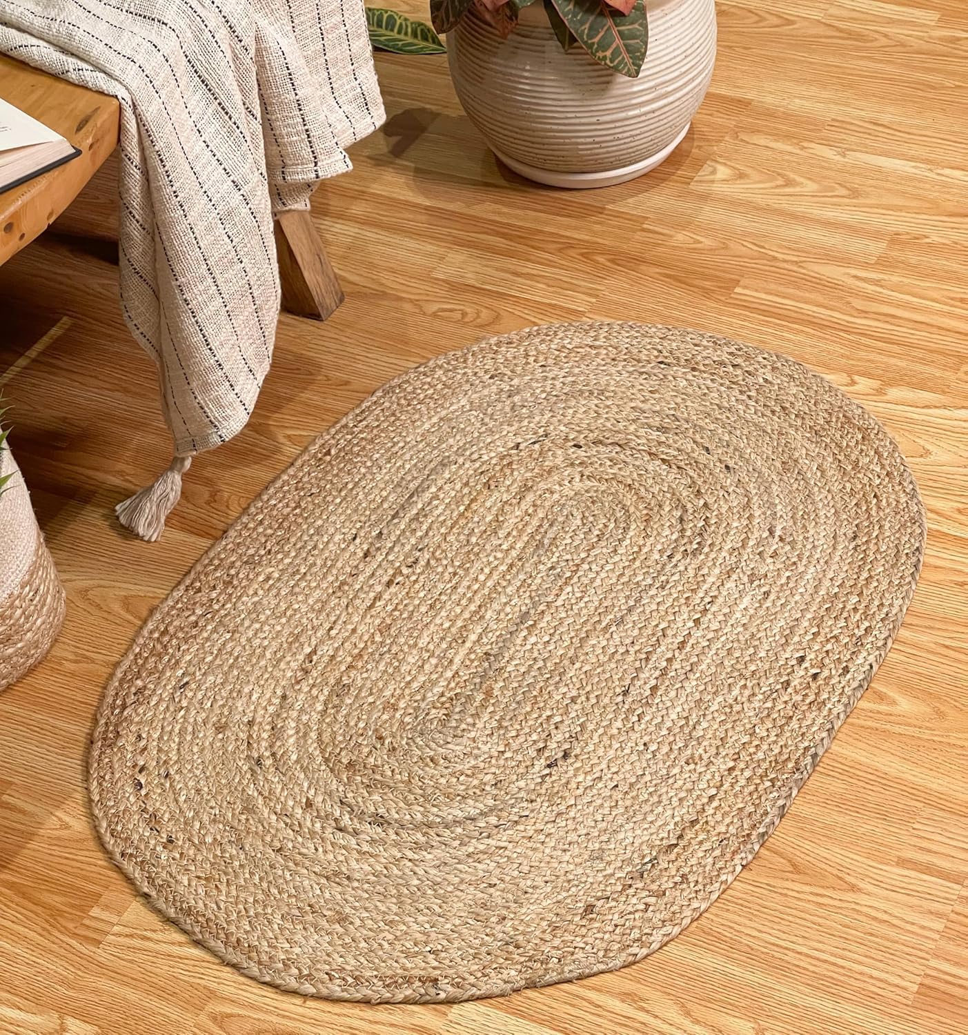 Chardin Home Hand Woven Jute Braided Rug 18x30 Inch Oval