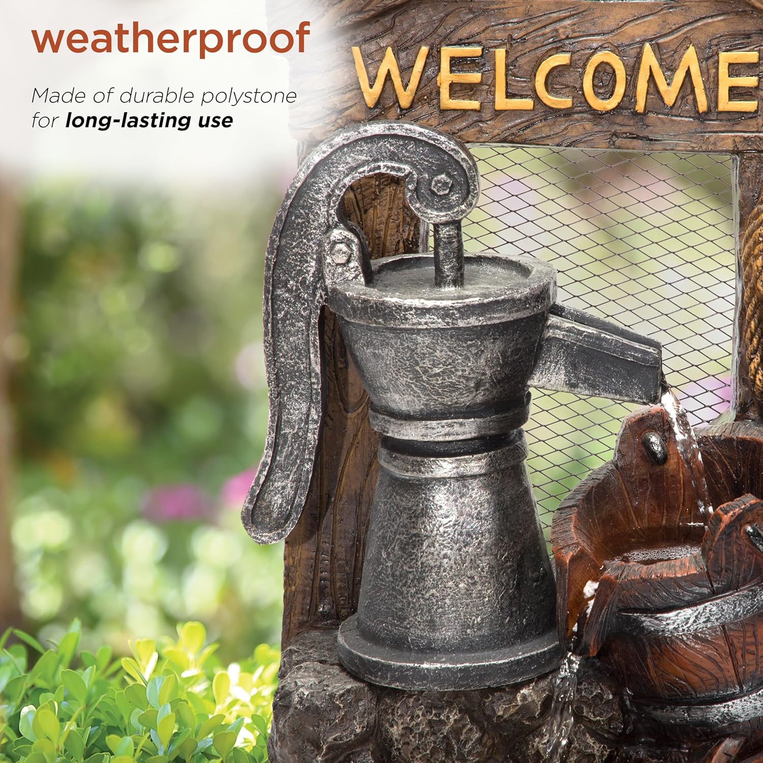 Alpine ZEN576S 24 Inch Floor Water Pump Fountain with Rustic Design Brown