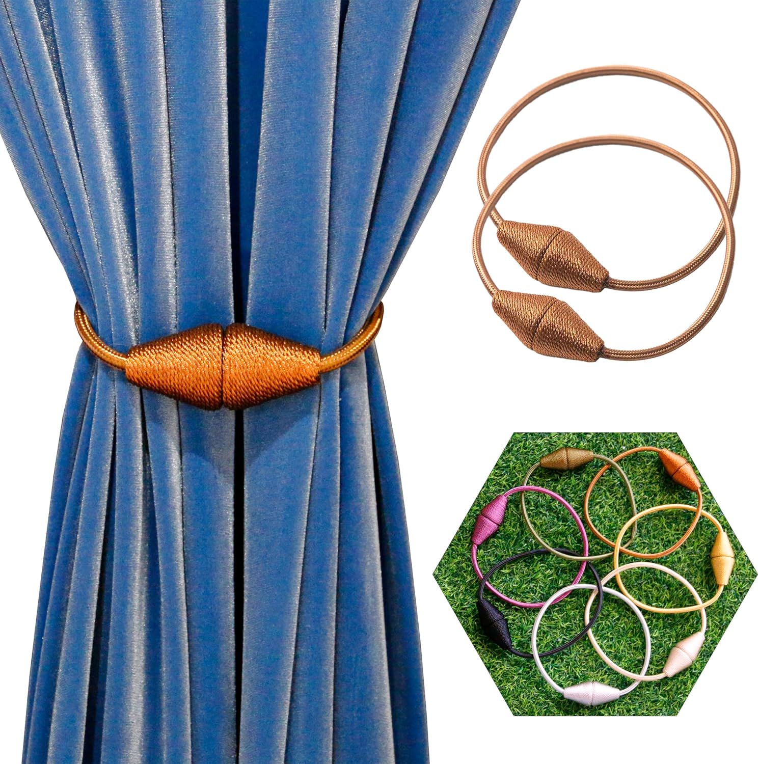 2 Pack Magnetic Curtain Tiebacks Brown