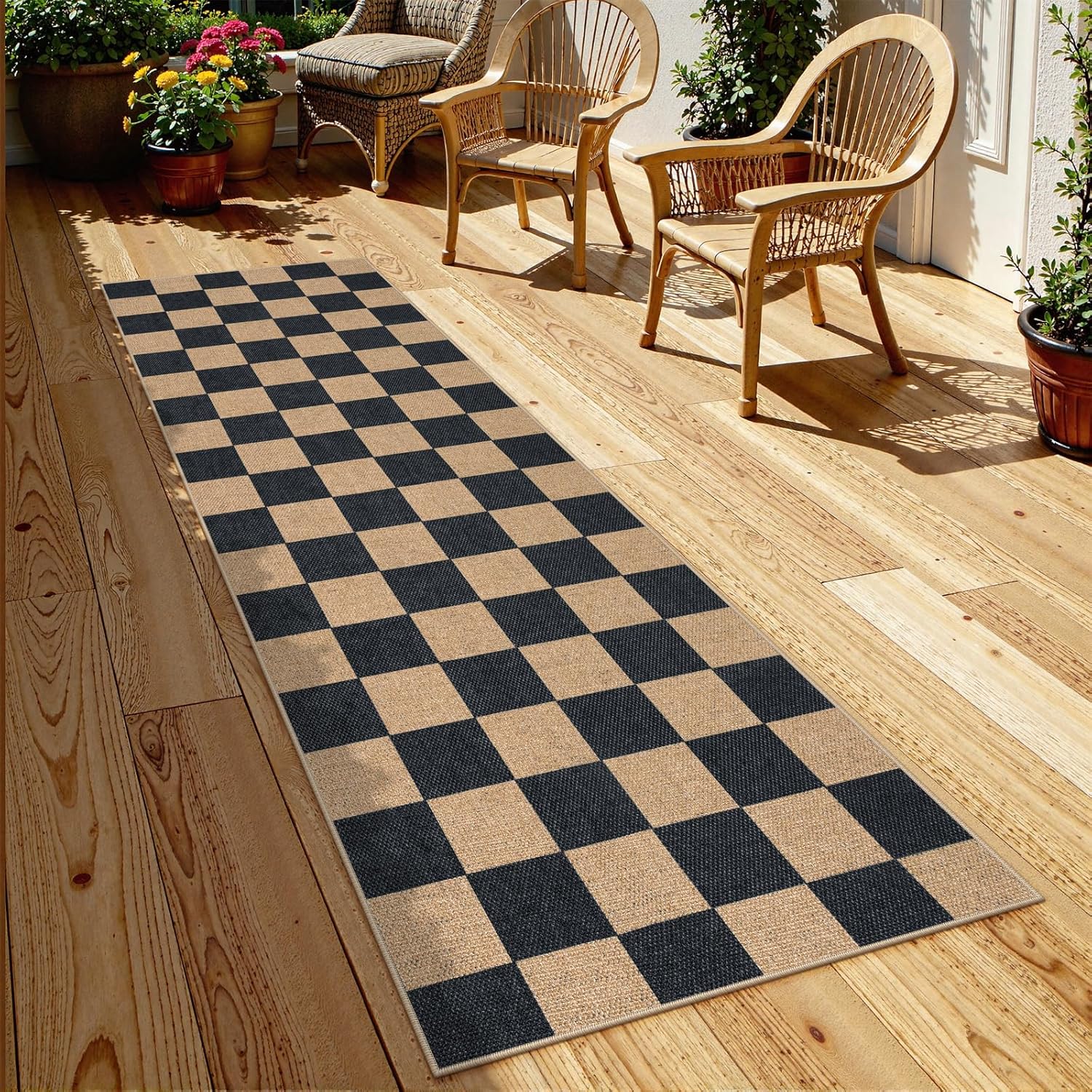Lahome Checkered Jute Inspired Rug 2x8