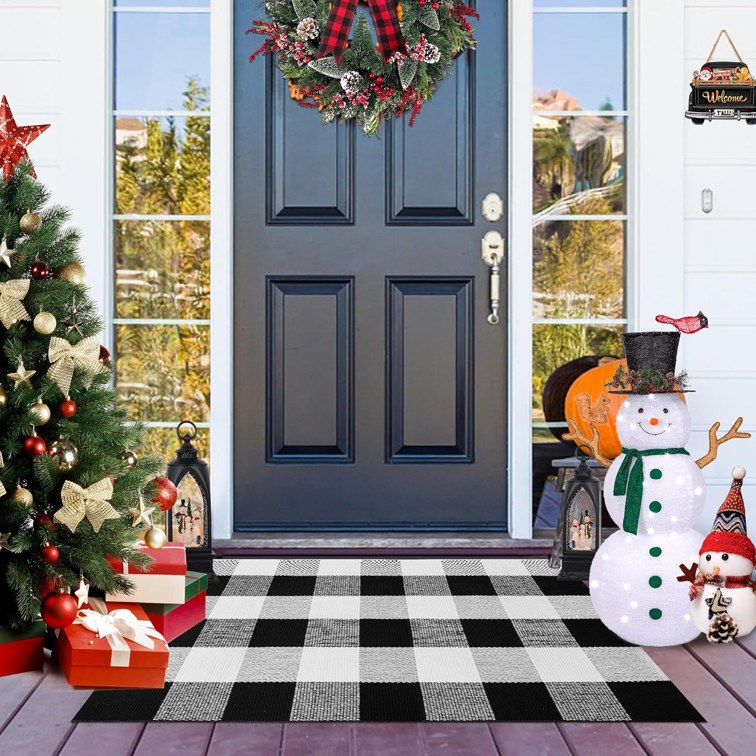 Buffalo Plaid 2x3 Outdoor Rug Black White Checkered