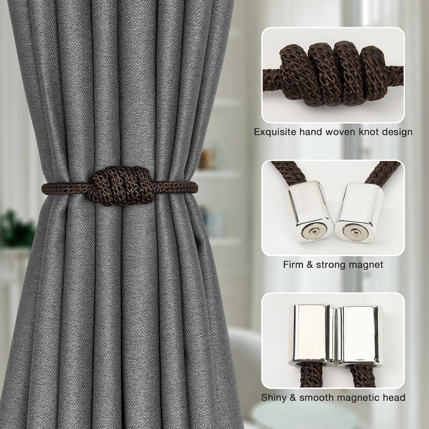 NICEEC 4 Pack Magnetic Curtain Tiebacks Modern Elegant Design