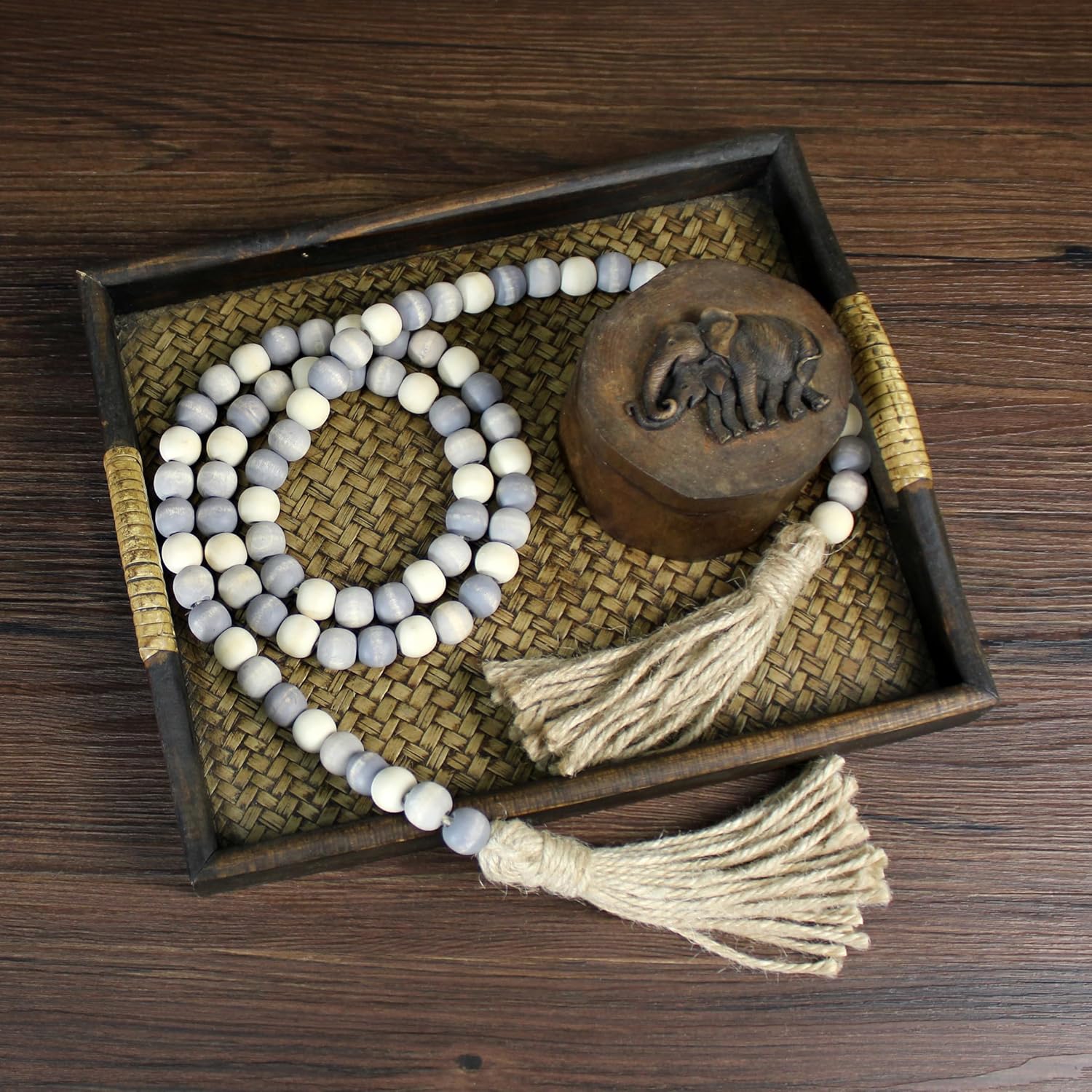 Wood Beads Garland with Tassels for Farmhouse Decor