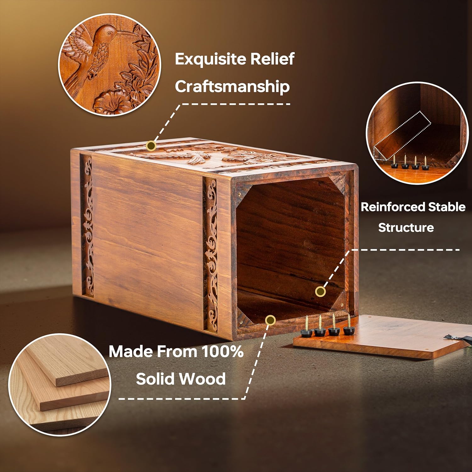 Lunirith Wooden Hummingbird Urn for Human Ashes - 250 lbs Capacity