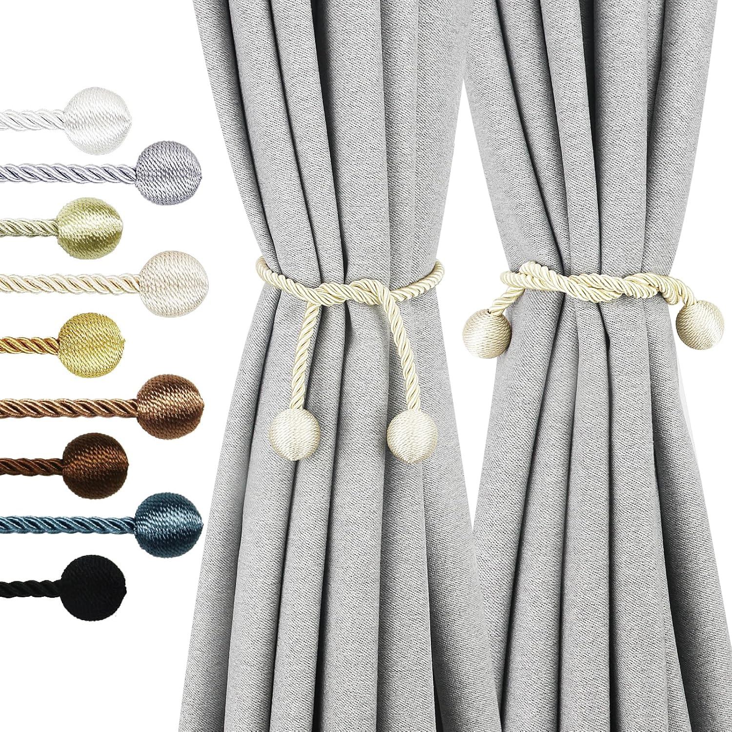 Modern Outdoor Curtain Tiebacks in Beige Set of 2