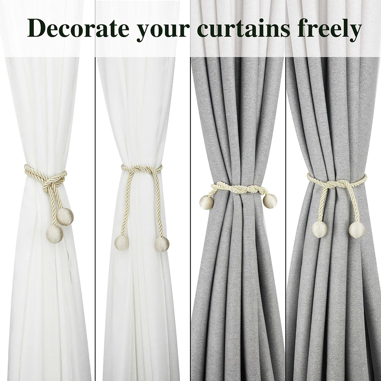 Modern Outdoor Curtain Tiebacks in Beige Set of 2