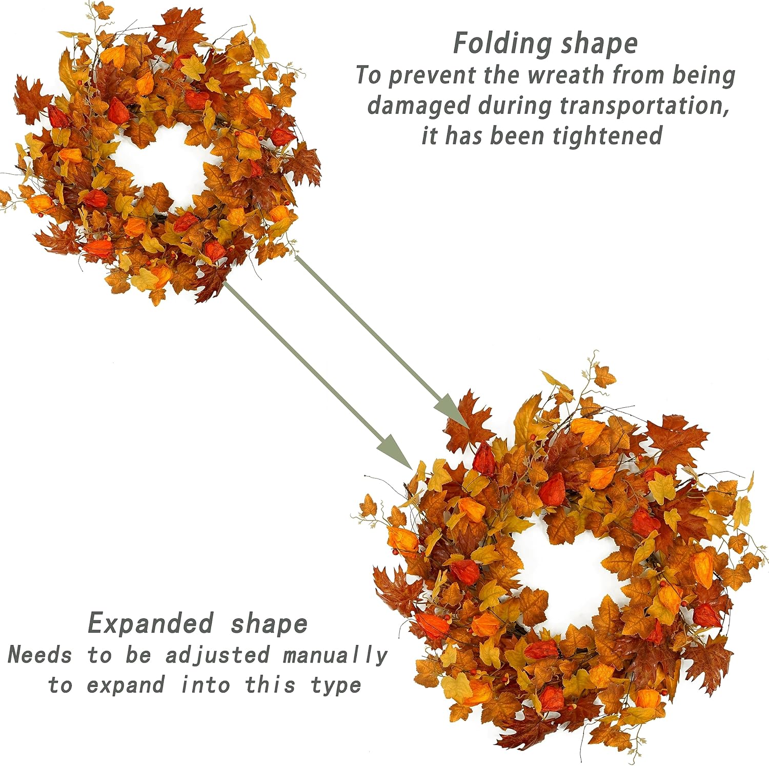 22 Inch Artificial Fall Wreath with Cape Gooseberry and Maple Leaves