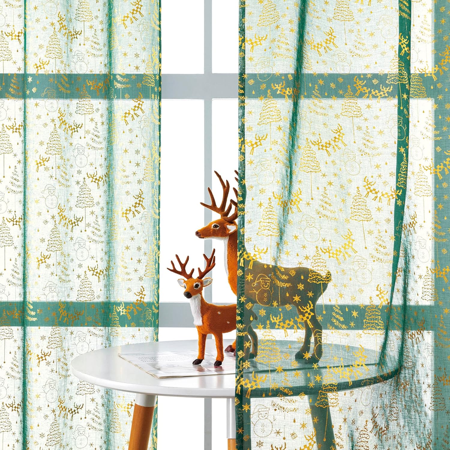 XTMYI Green Cafe Curtains Gold Glitter Window Treatment