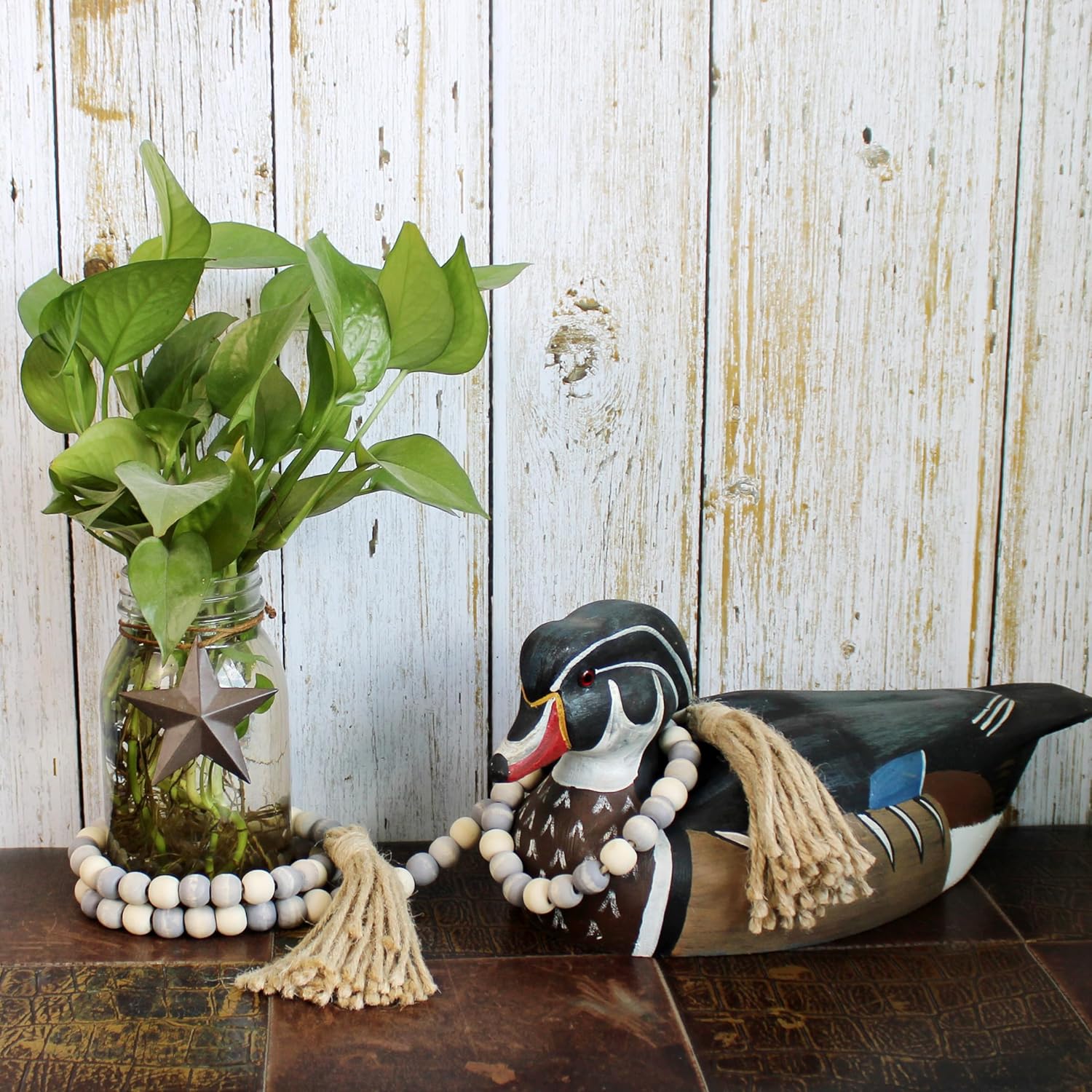 Wood Beads Garland with Tassels for Farmhouse Decor