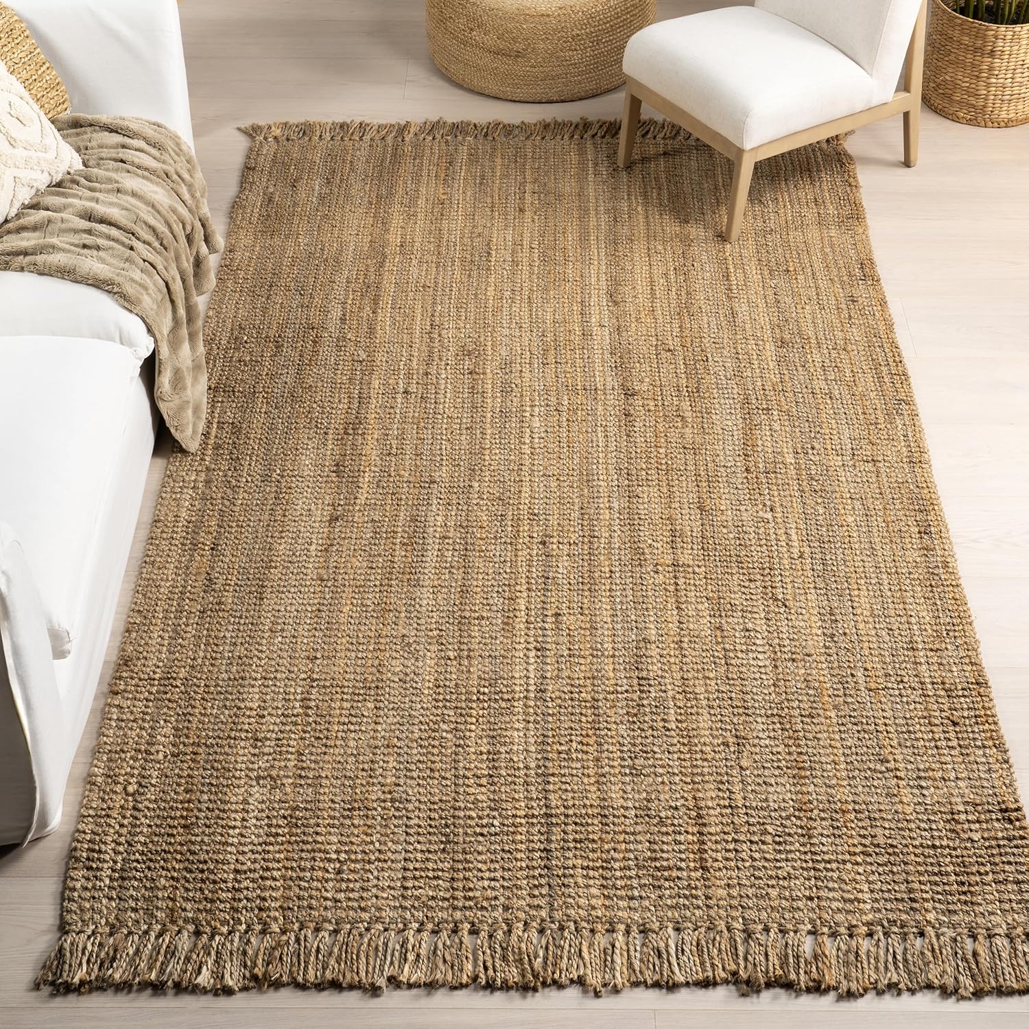 nuLOOM 3x5 Jute Tassel Area Rug Natural Farmhouse Style