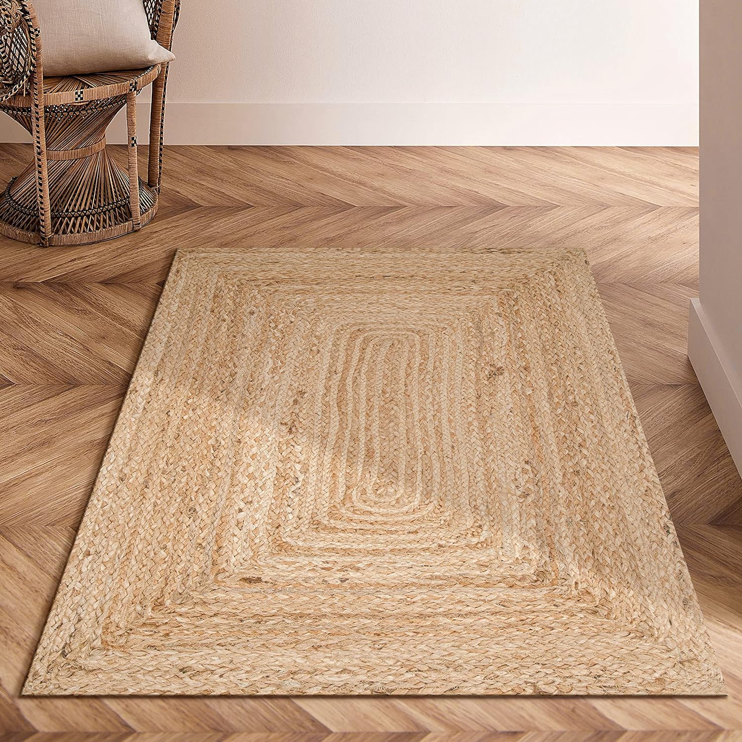 Natural Jute Rug 2x3 Ft Handmade for Livingroom Bedroom
